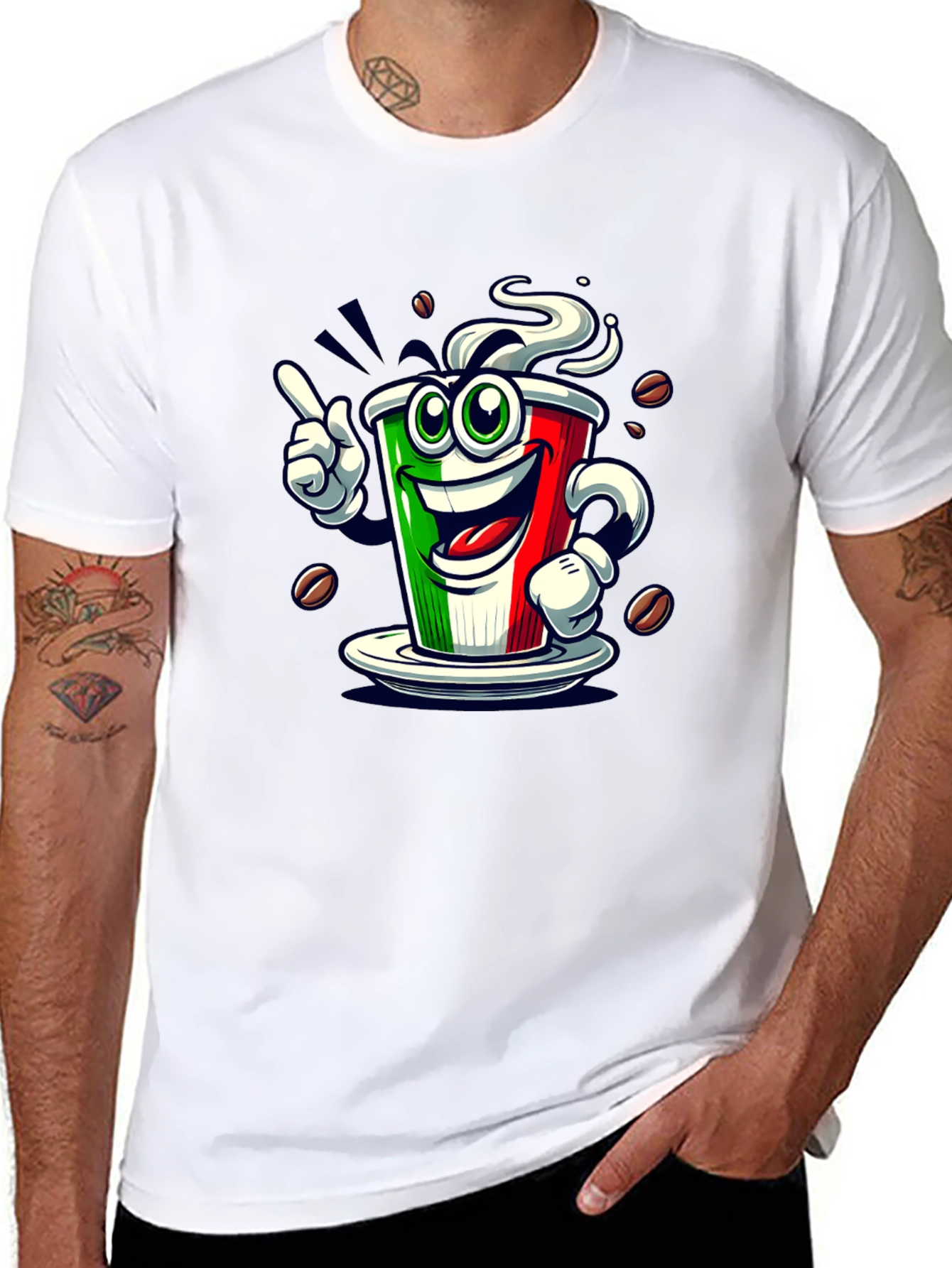 Black Italian Flag Coffee Graphic Tee - Fun Novelty Shirt view 8
