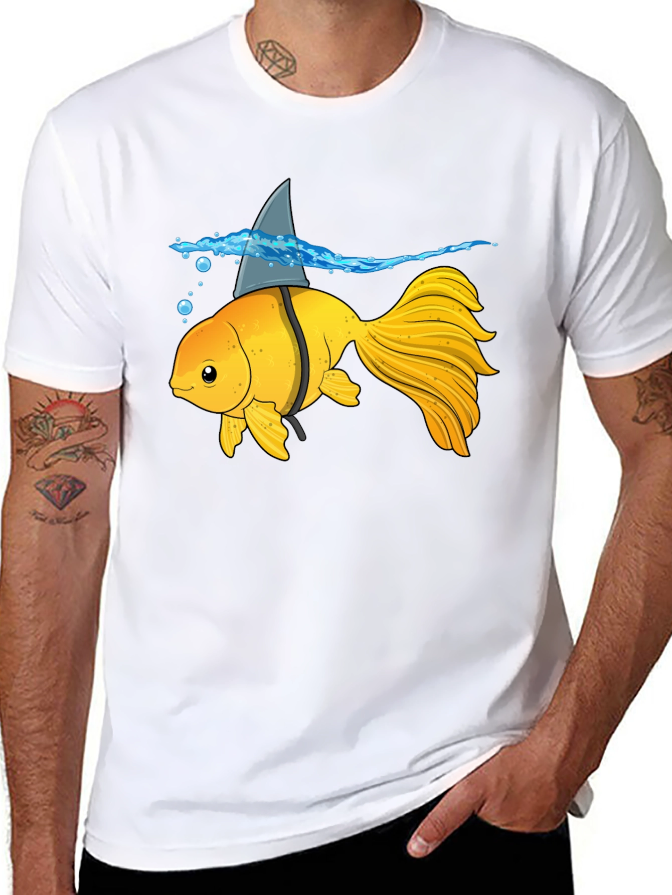 Black Goldfish Shark Fin Humor T-Shirt view 8