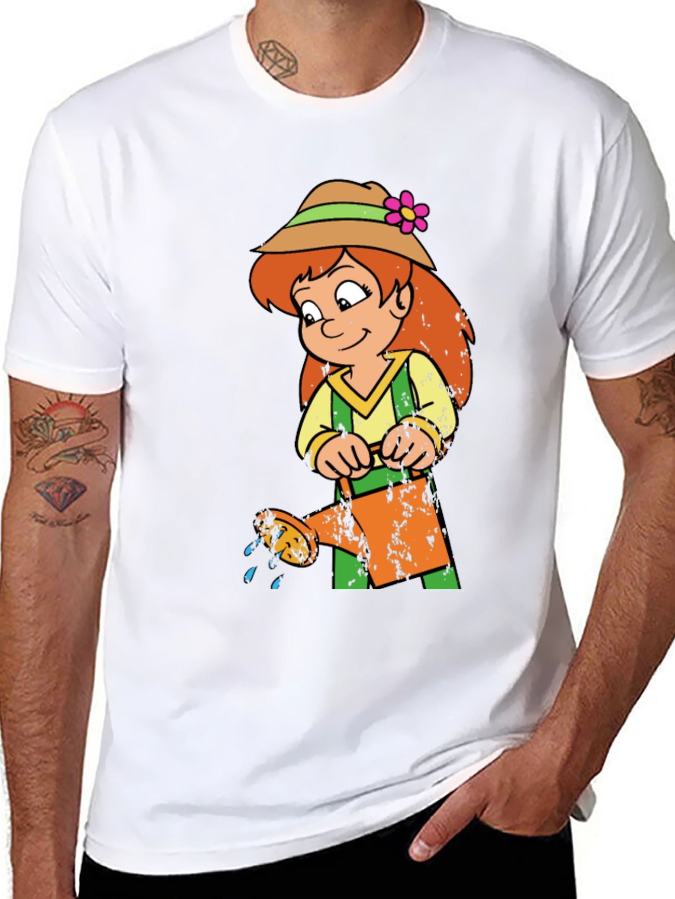 Black Cartoon Gardener Graphic T-Shirt view 8