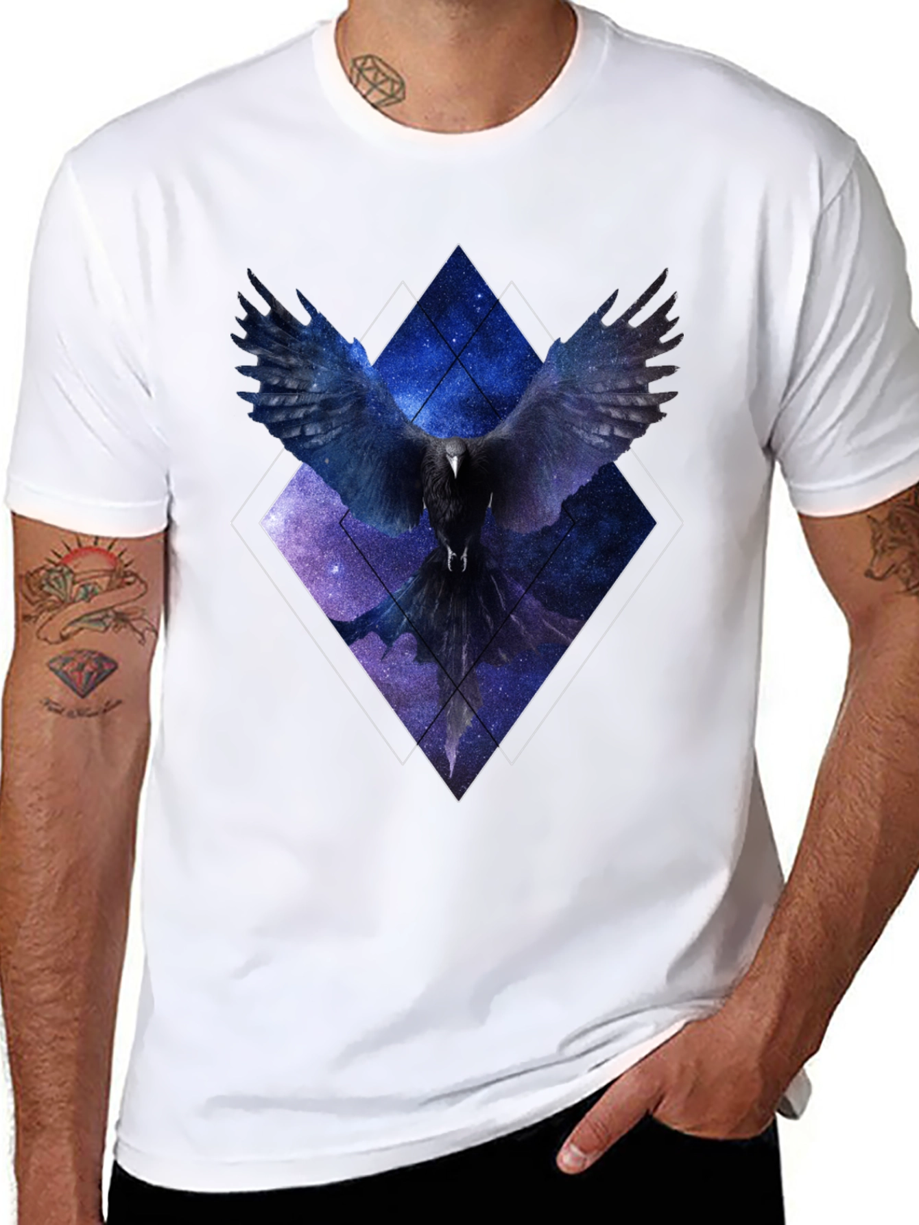 Black Cosmic Raven Graphic Tee - Unisex Black T-Shirt view 8