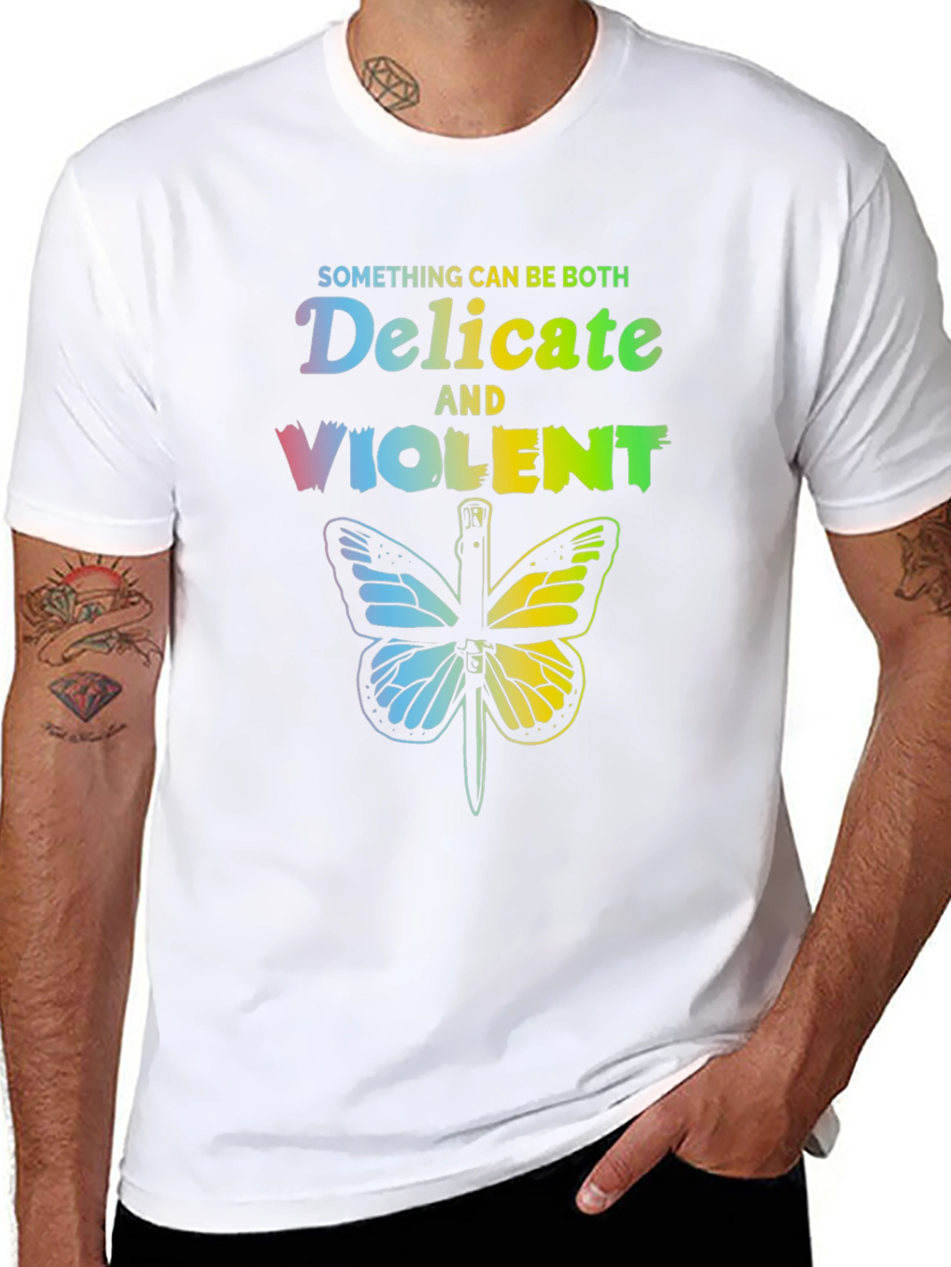 Black Delicate & Violent Butterfly T-Shirt - Unisex Cotton Tee view 8