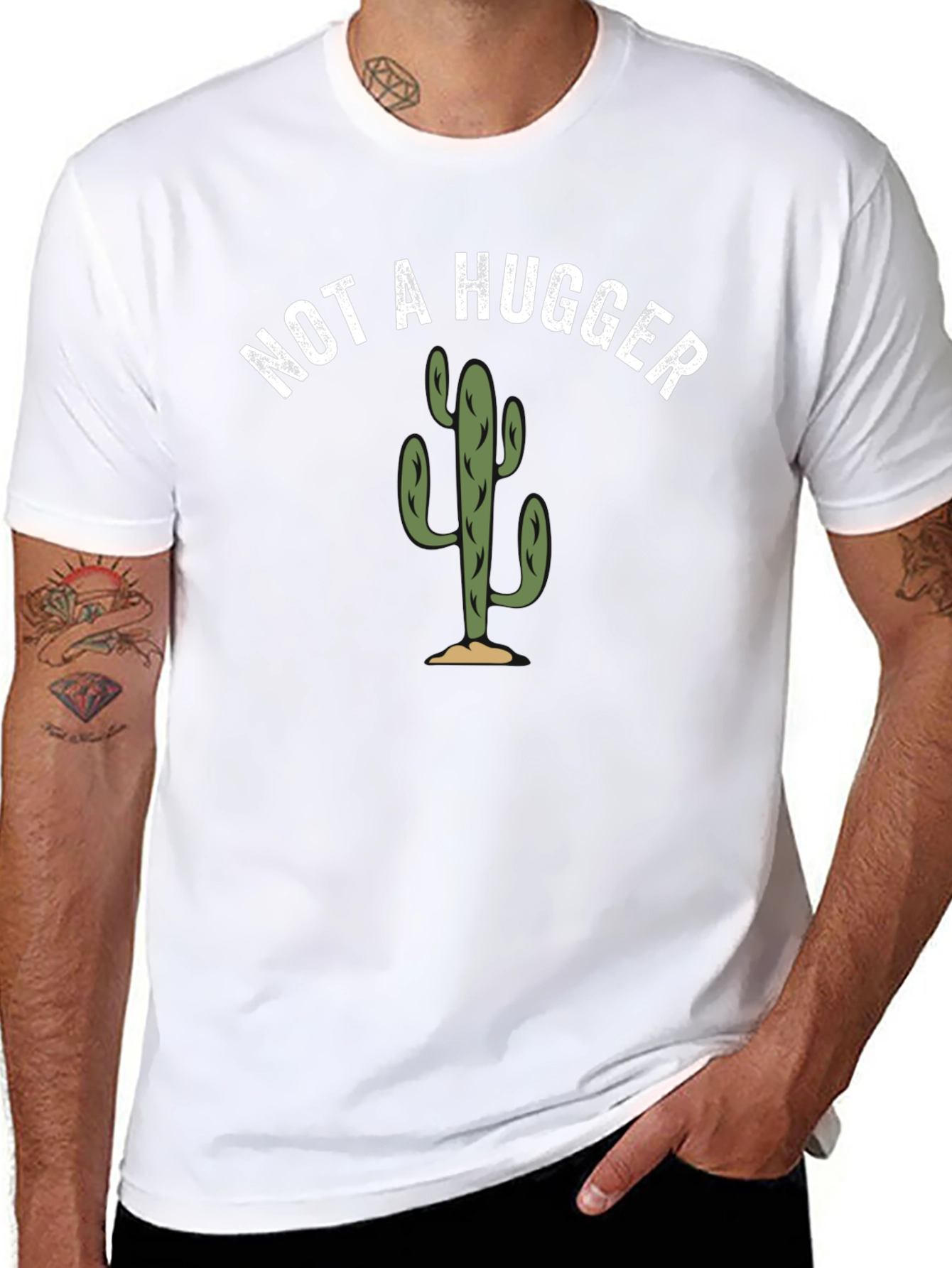 Black Not a Hugger Cactus Graphic Tee - Soft Cotton Blend view 8