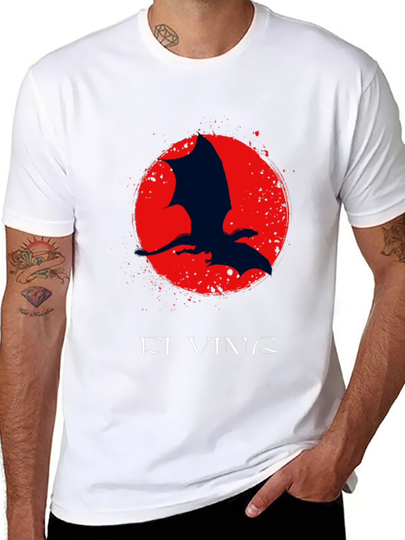 Black Dragon Silhouette Graphic Print Crew Neck Tee view 8