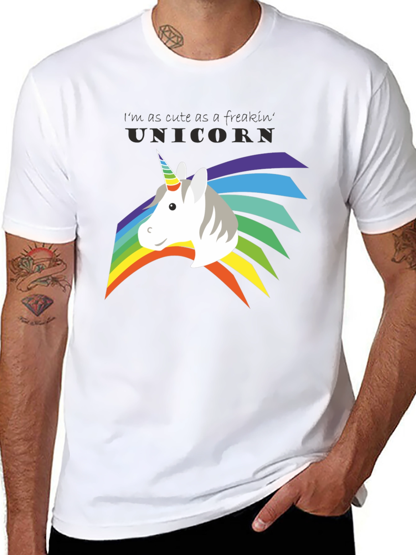 Black Cute Unicorn Freakin' Unicorn Rainbow T-Shirt view 8