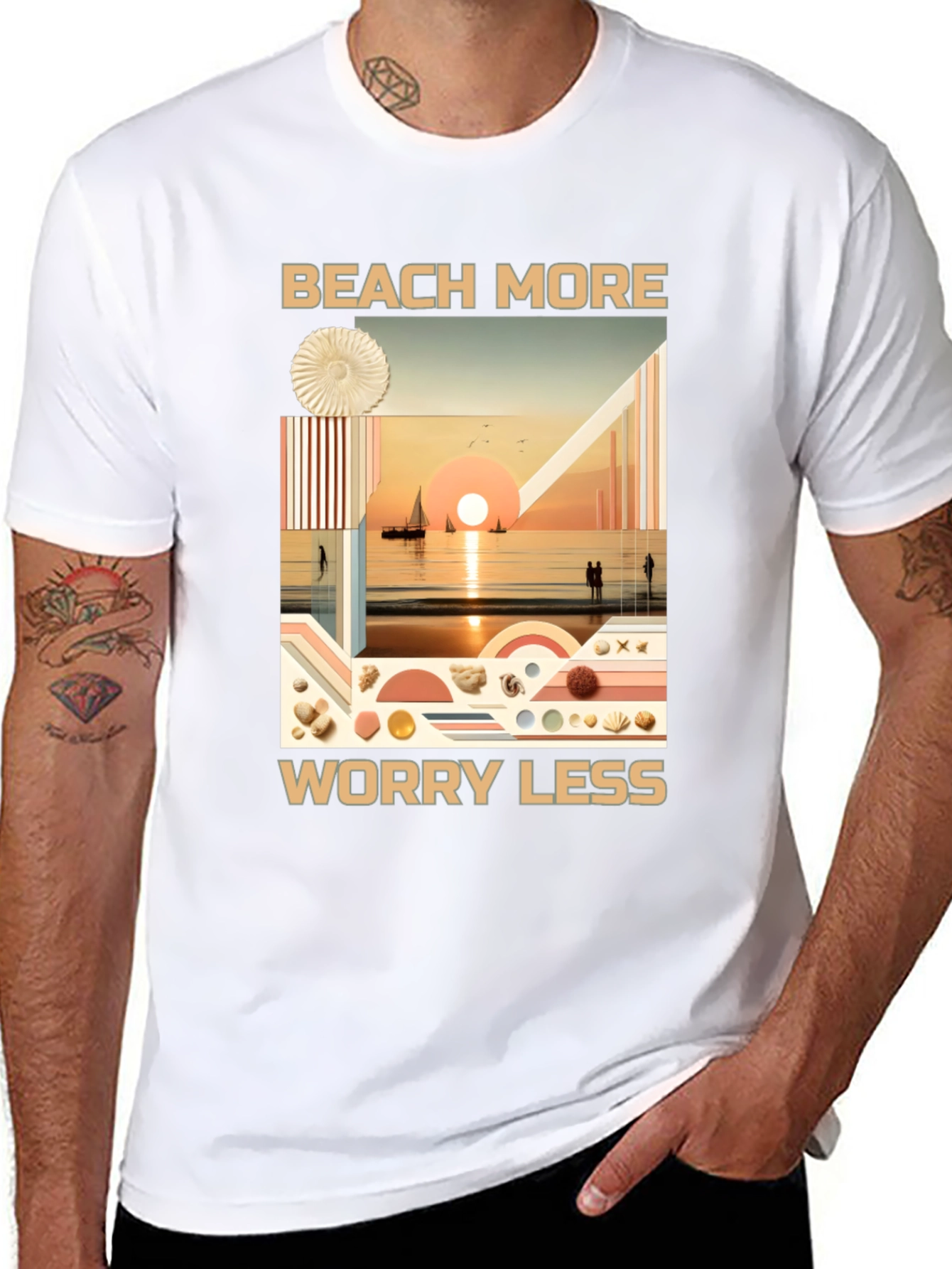 Black Beach More Worry Less Graphic Tee view 8