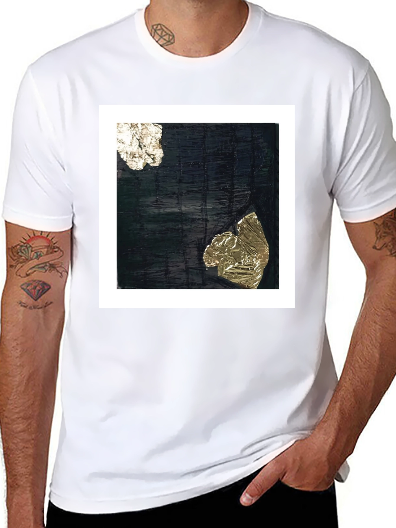 Black Abstract Art Tee - Black Cotton Crew Neck T-Shirt view 8