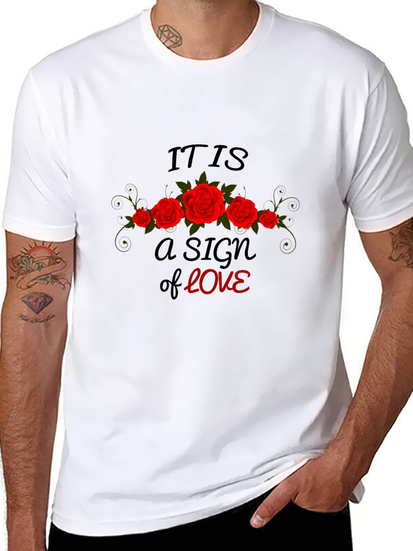 Black It Is A Sign Of Love T-Shirt - Floral Rose Design view 8