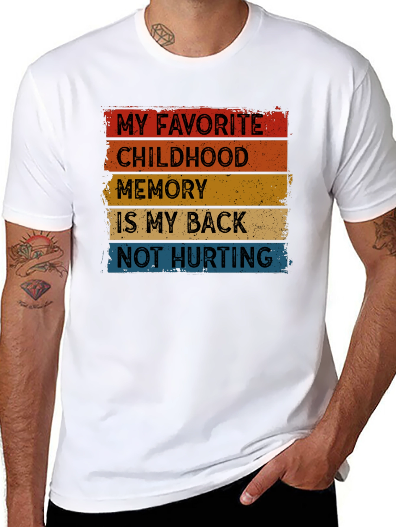 Black Funny Back Pain T-Shirt - "Childhood Memory" view 8