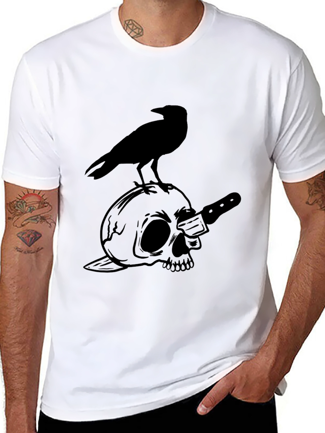 Raven Skull Tee - Goth Style Graphic T-Shirt - 8