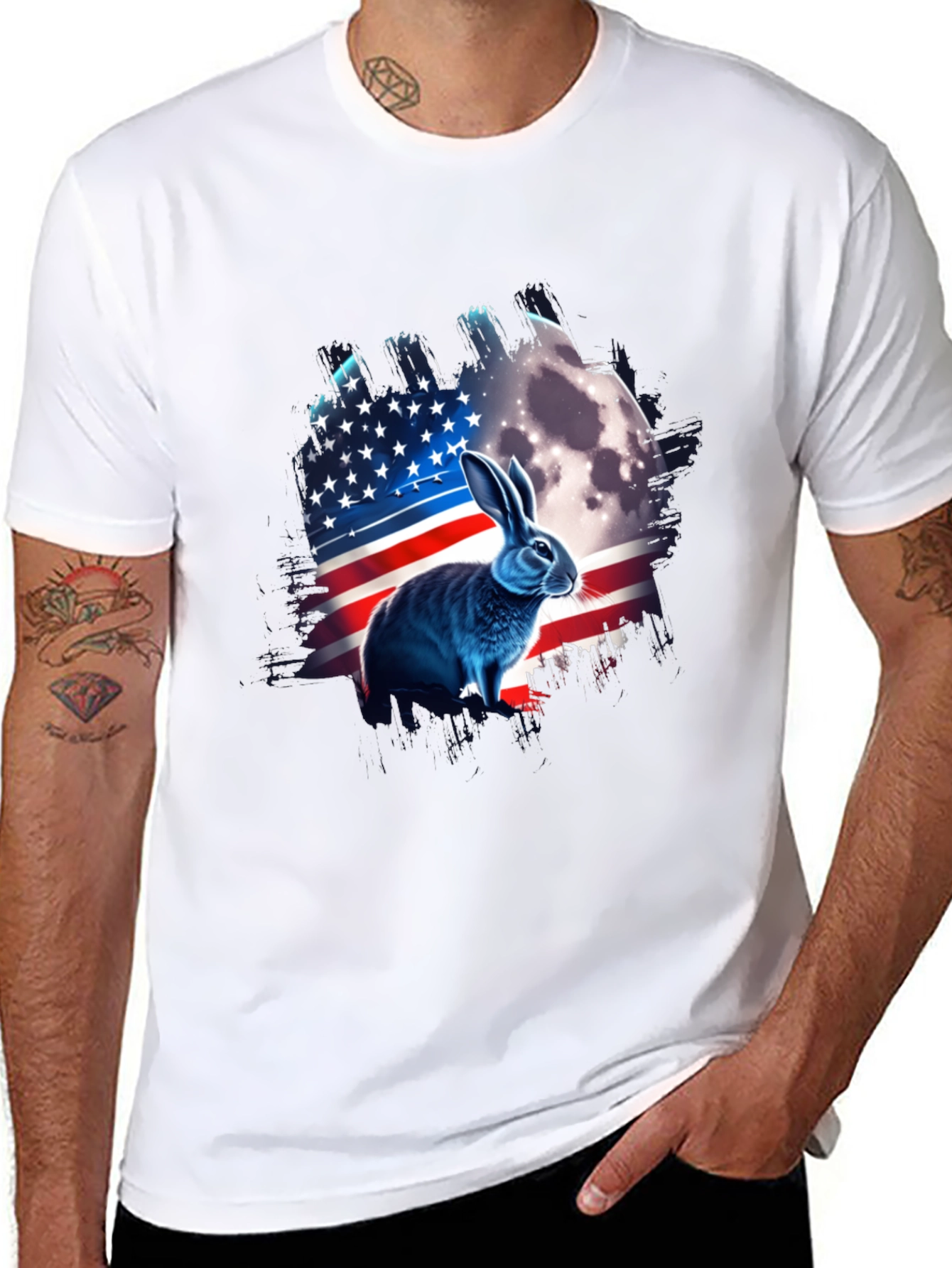 Black Patriotic Rabbit USA Flag T-Shirt view 8
