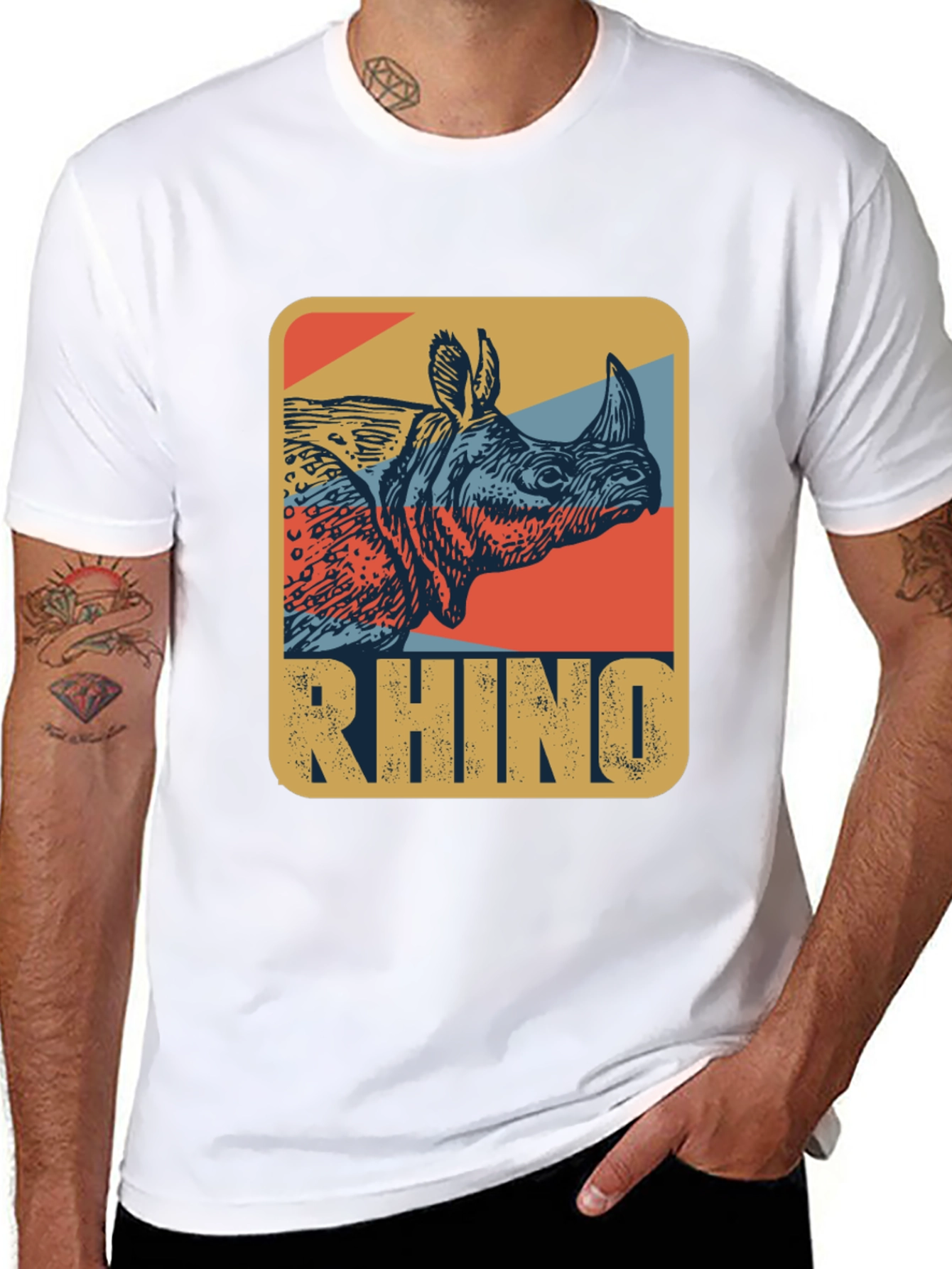 Black Retro Rhino Graphic T-Shirt - Cool Wildlife Tee view 8
