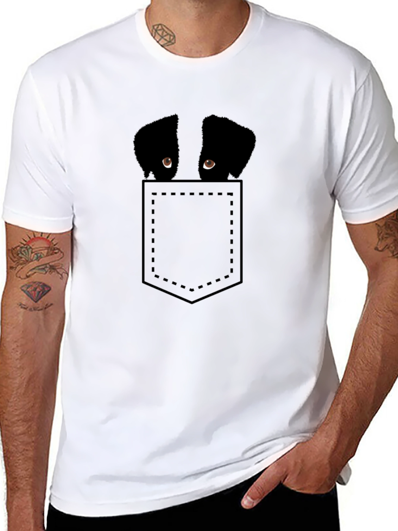Black Peek-a-Boo Dog Pocket T-Shirt view 8