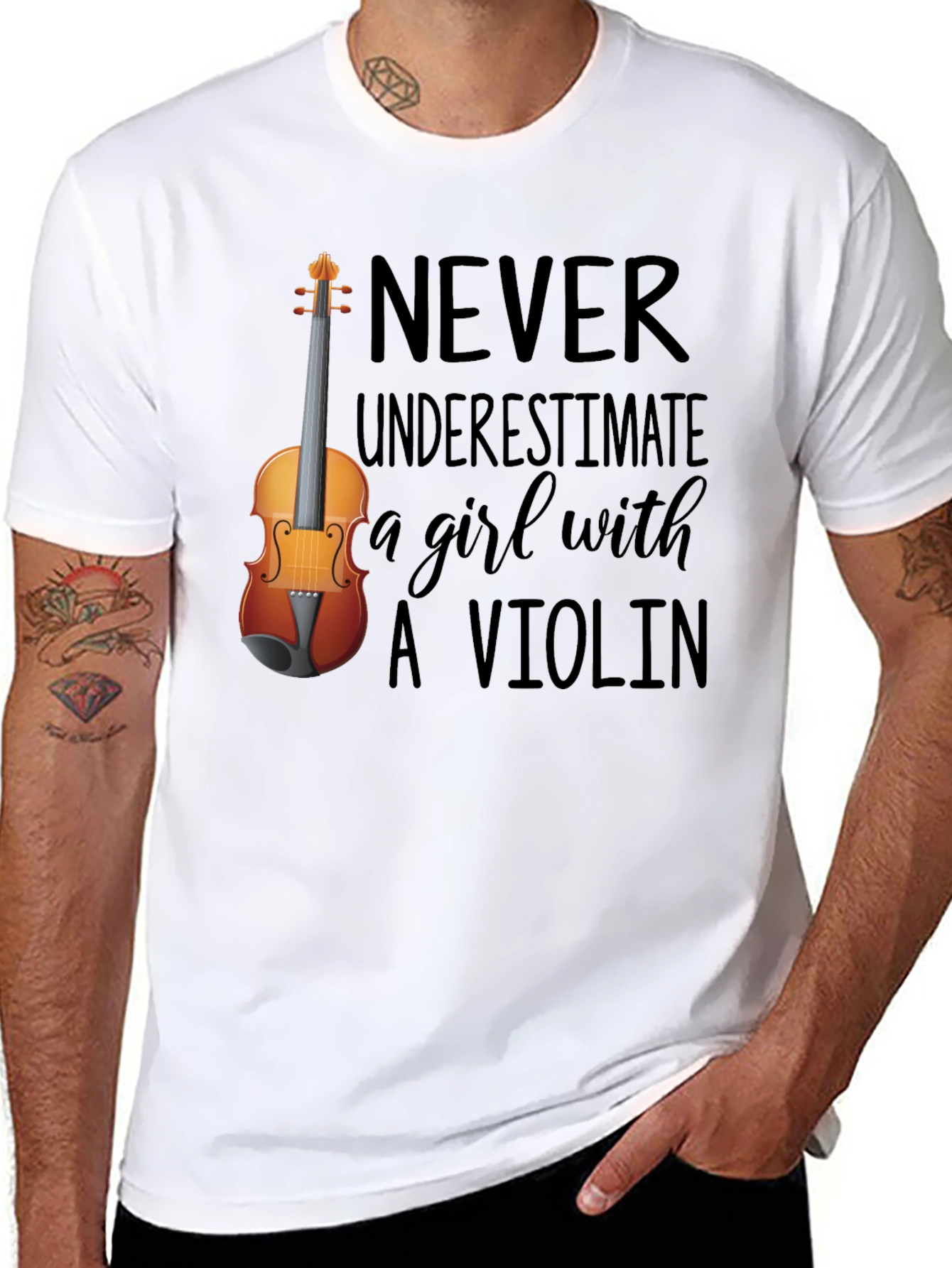 Black Never Underestimate a Girl with A Violin Tee view 8