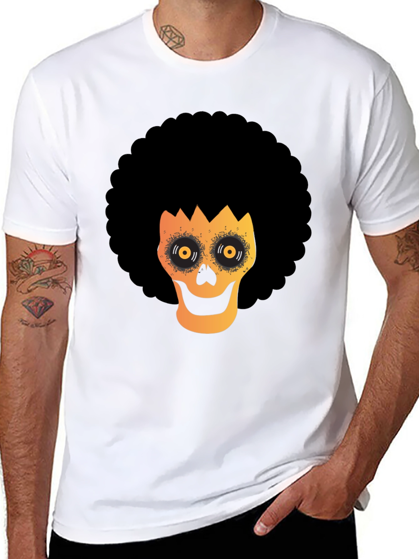 Black Afro Skull Graphic Tee - Spooky Fun! view 8