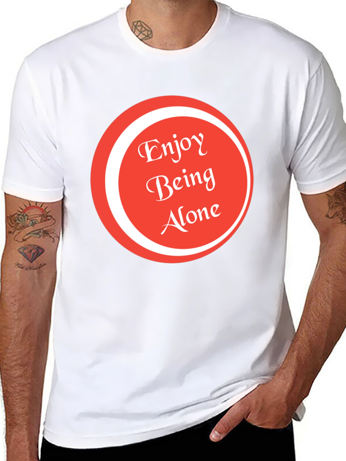 Black Enjoy Being Alone Graphic Tee - Soft Cotton view 8