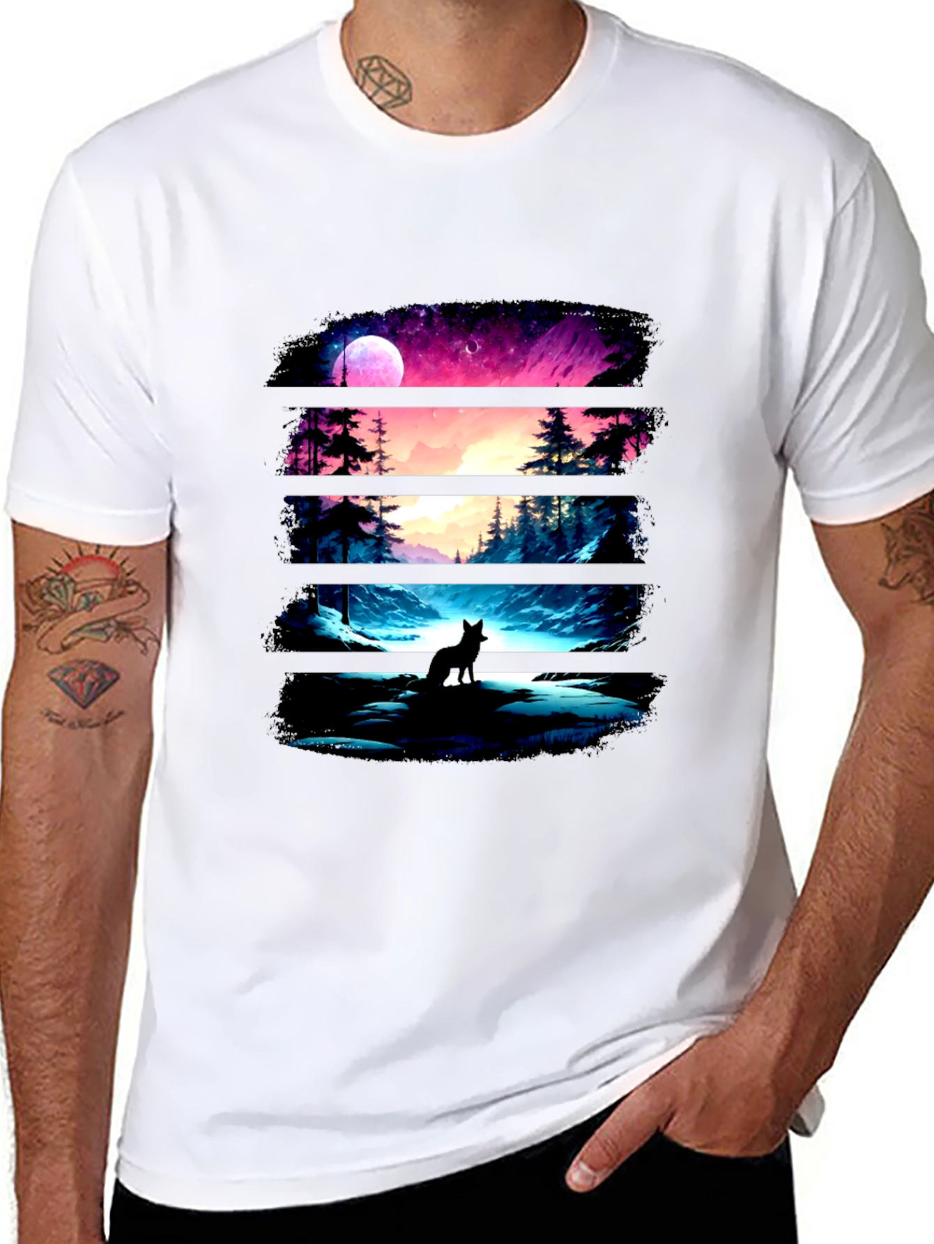 Black Wolf Landscape Black Graphic Tee view 8