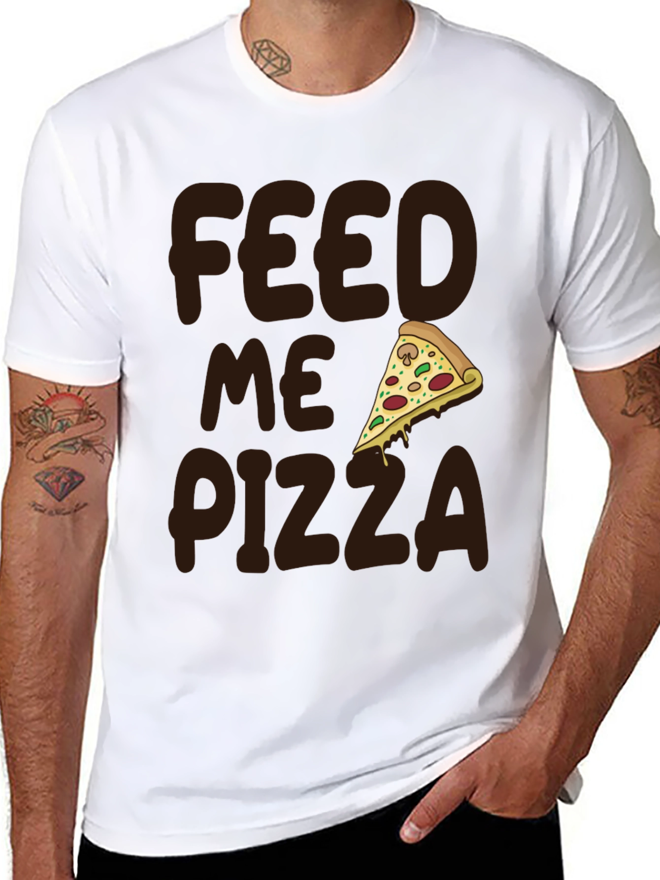 Black Feed Me Pizza Graphic Tee - Funny Food Lover Shirt view 8