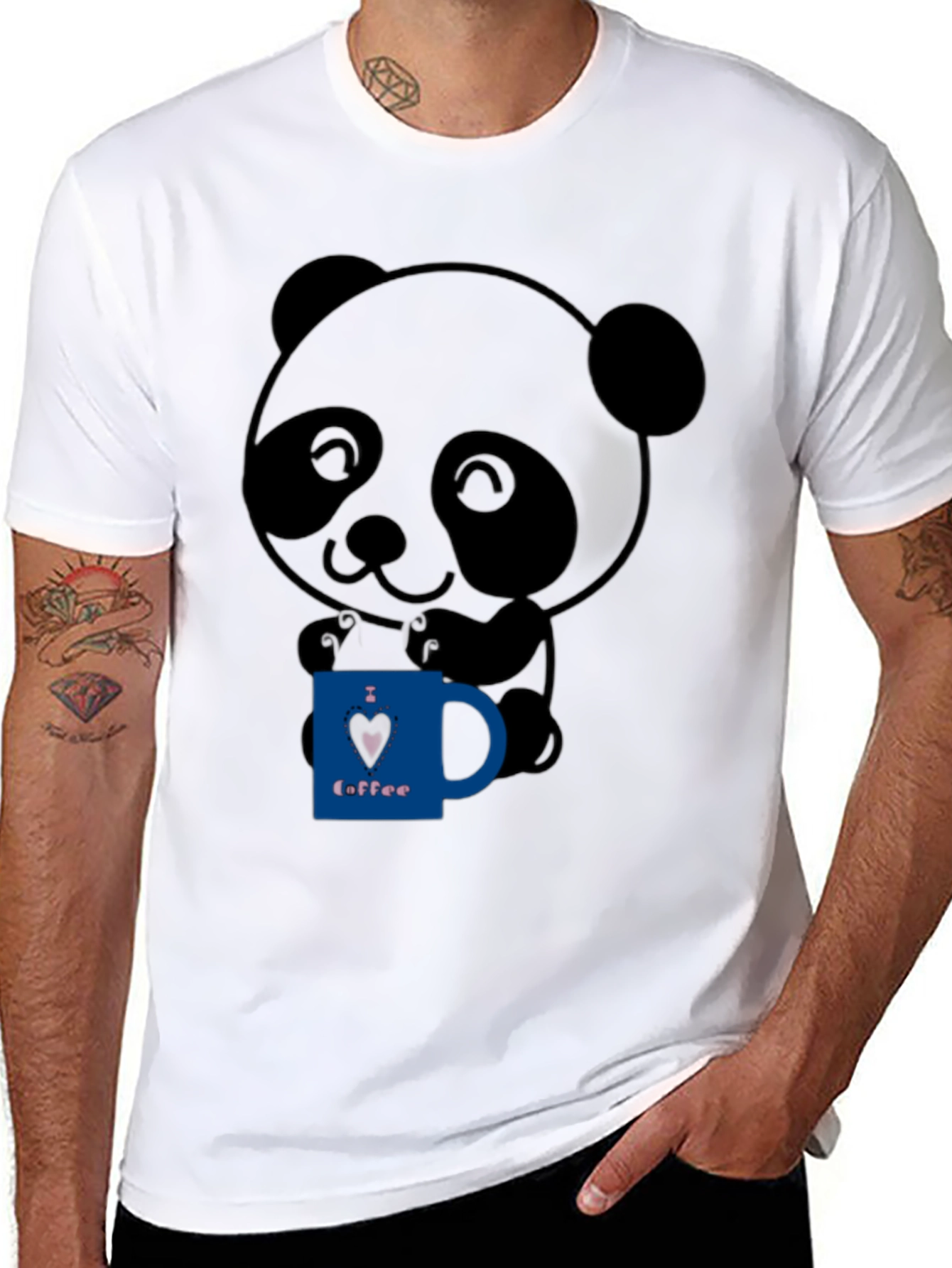 Black Cute Panda Bear I Love Coffee Graphic T-Shirt view 8