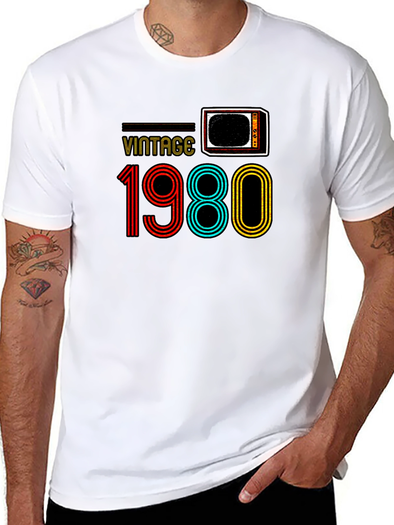 Black Vintage 1980 Retro TV T-Shirt view 8