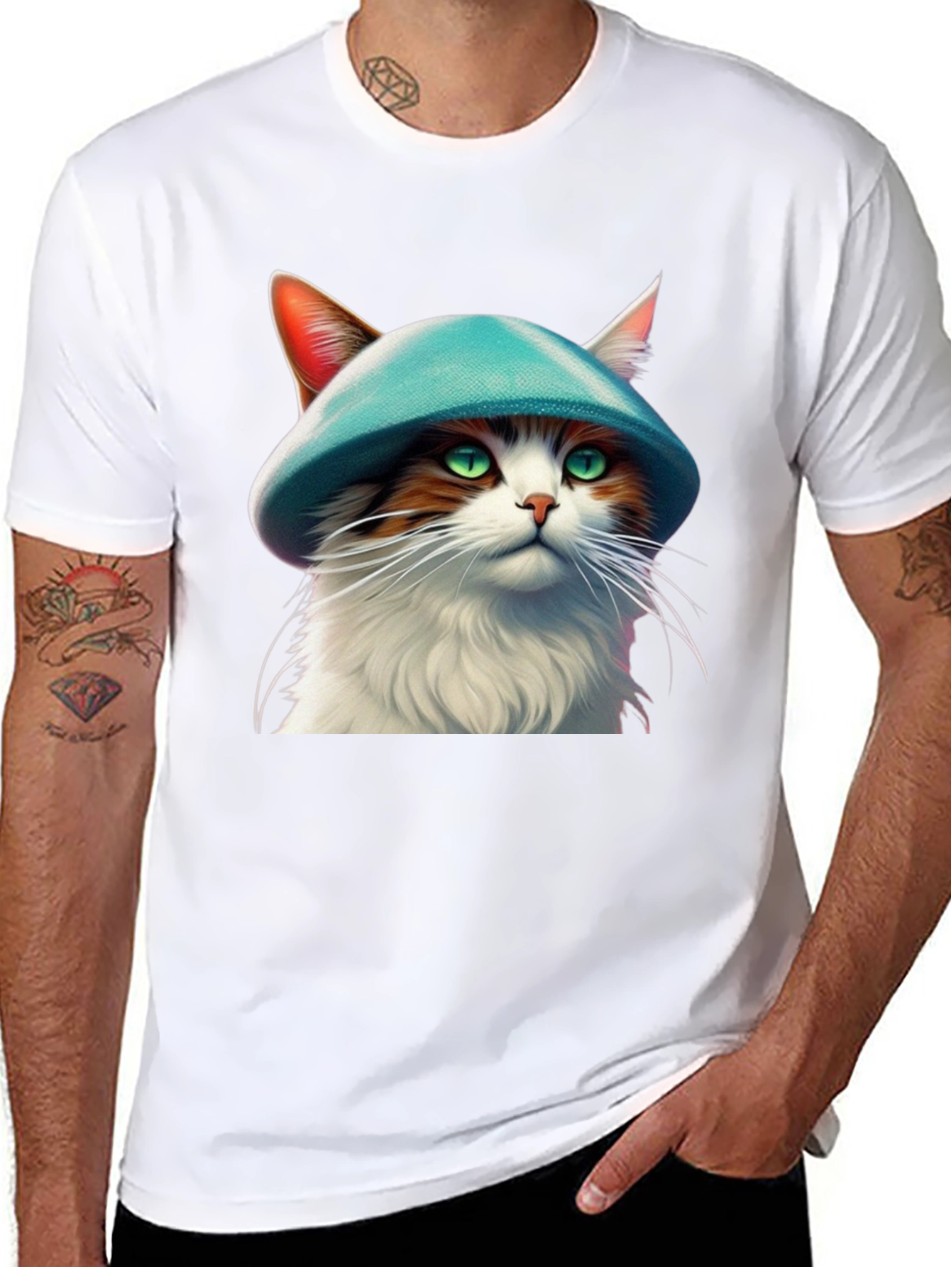 Black Cat with Hat Graphic T-Shirt view 8