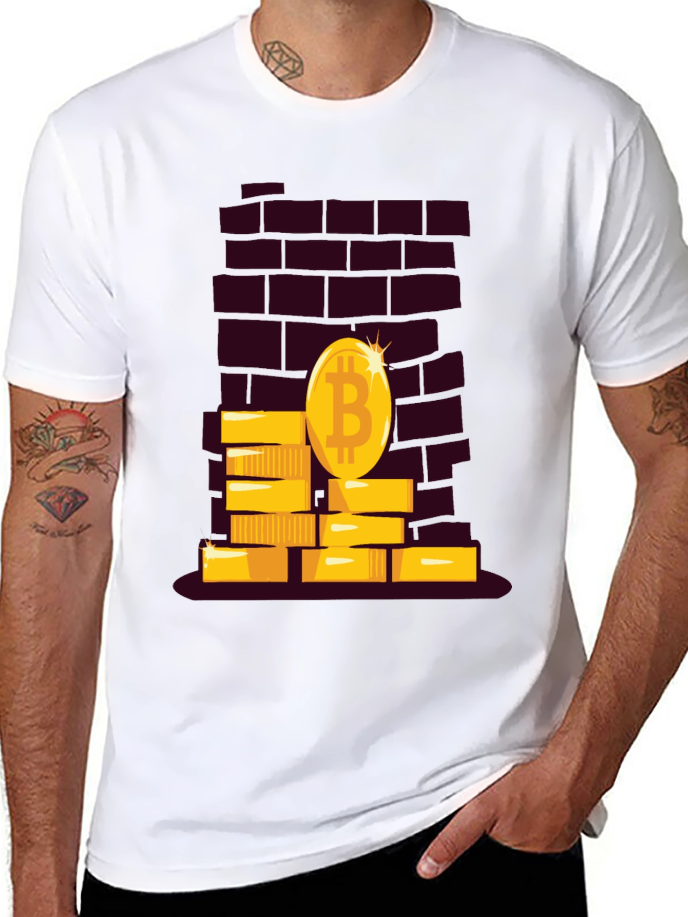 Black Bitcoin Brick Wall Tee - Crypto Currency T-Shirt view 8