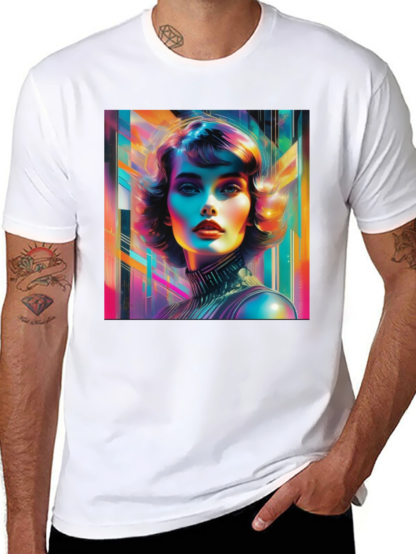 Black Vivid Retro Woman Graphic Tee - Modern Art Style view 8
