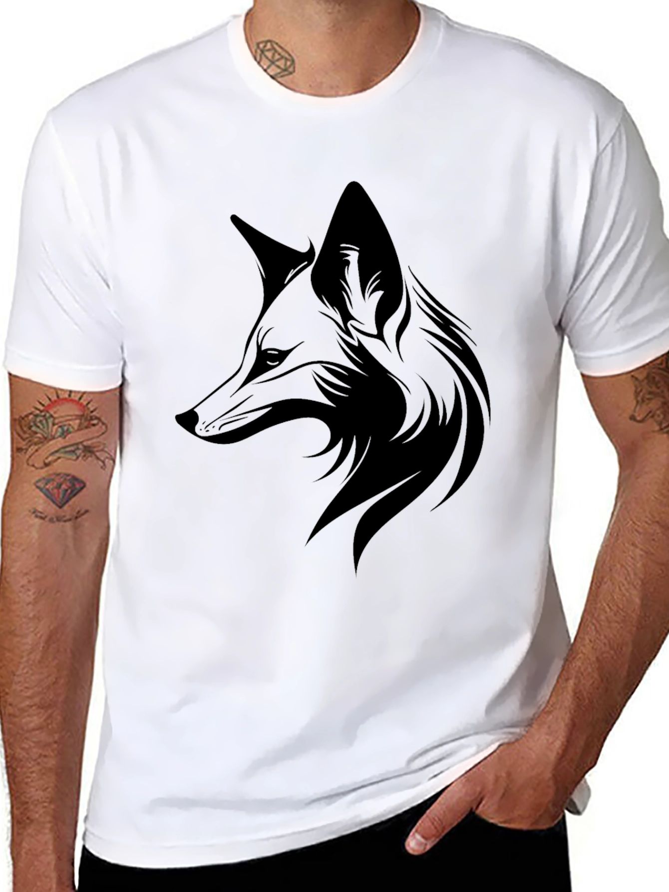 Black Men's Black Fox Graphic Tee - Stylish & Unique view 8
