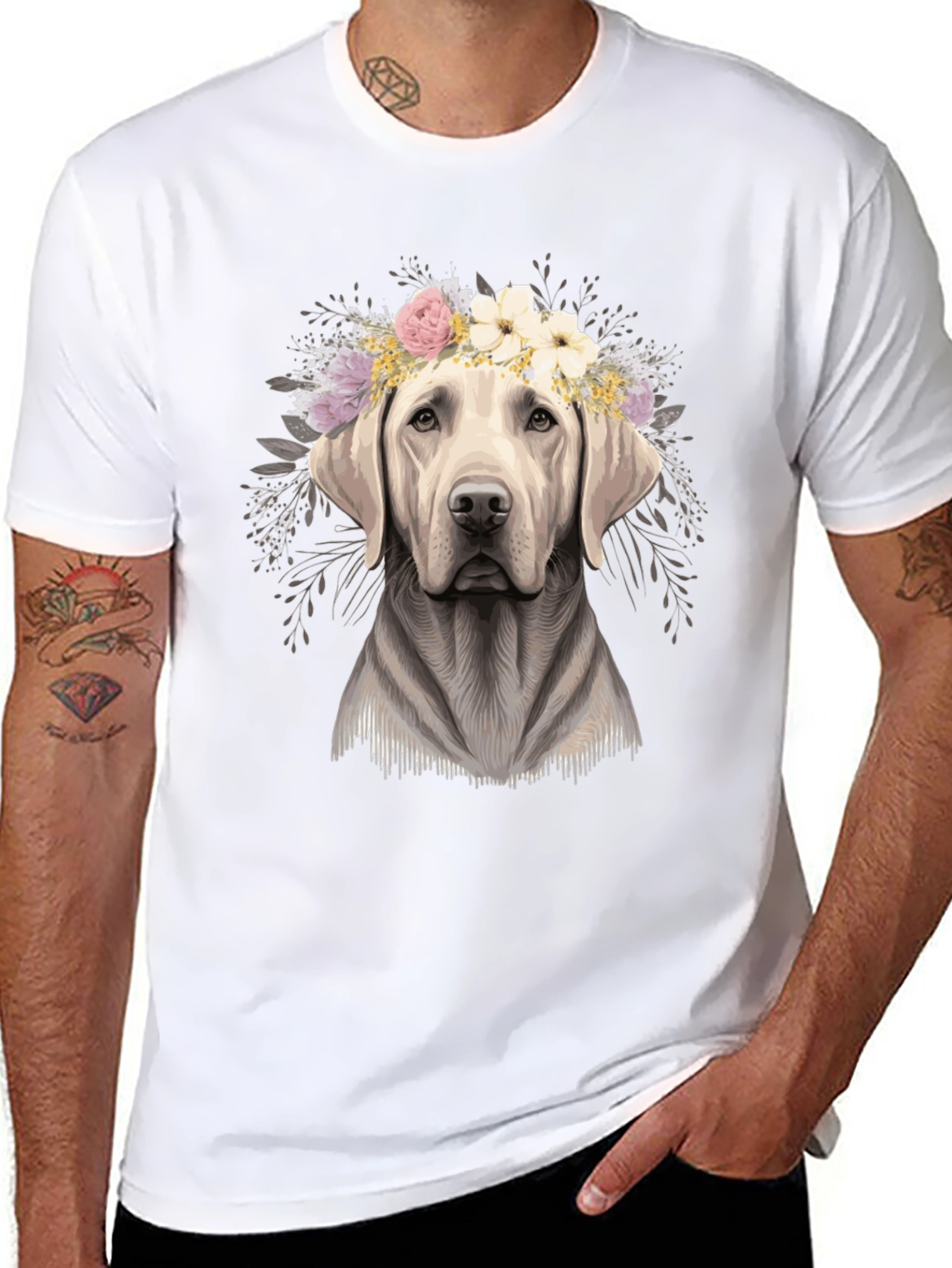 Black Dog with Flower Crown Graphic Tee - Black view 8