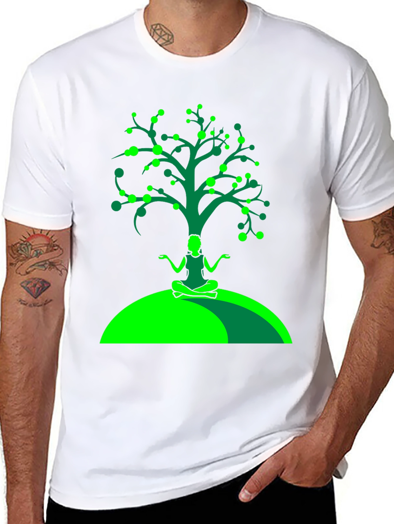 Black Yoga Tree Graphic Tee - Black Cotton T-Shirt view 8