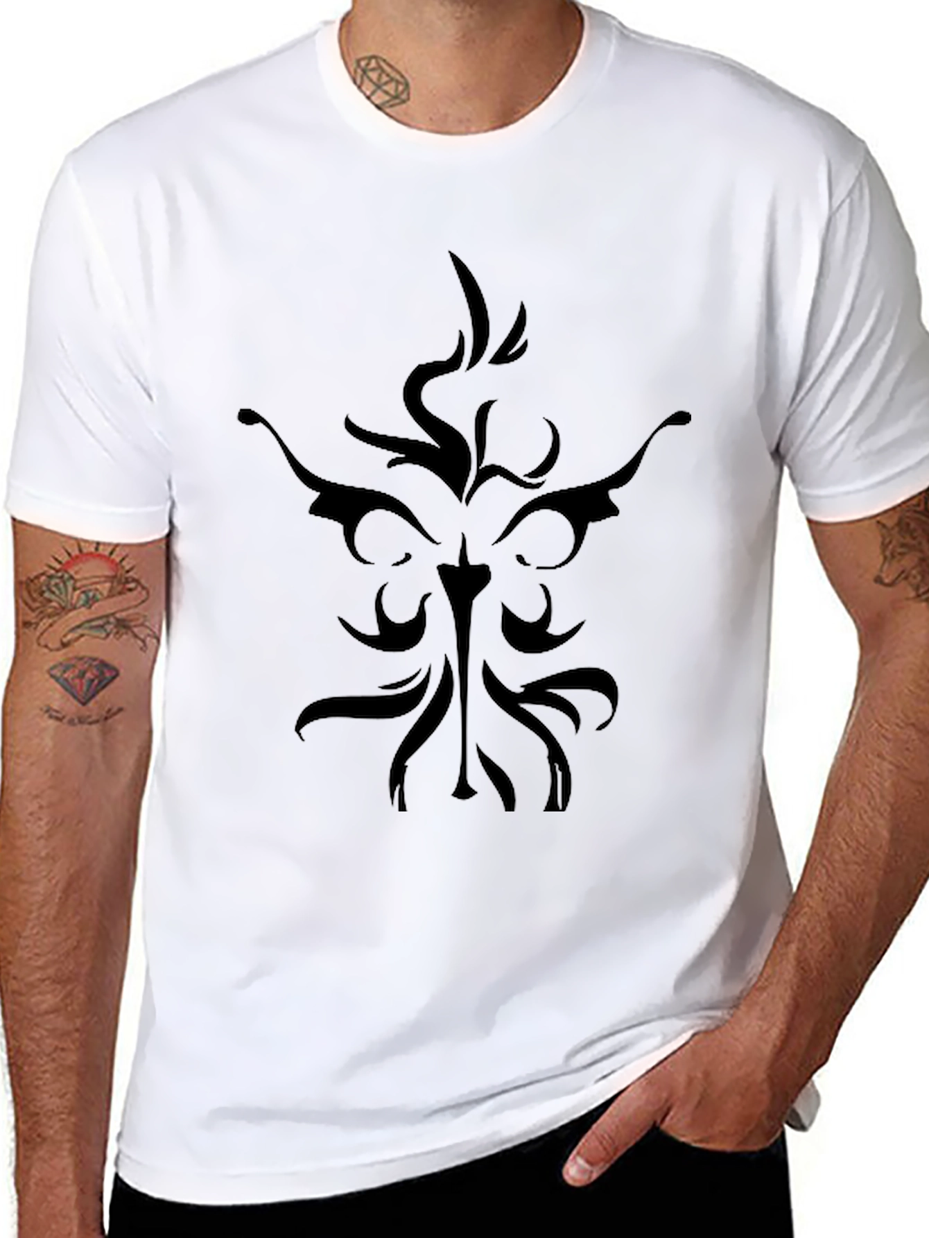 Black Men's Black T-Shirt with Abstract Design view 8