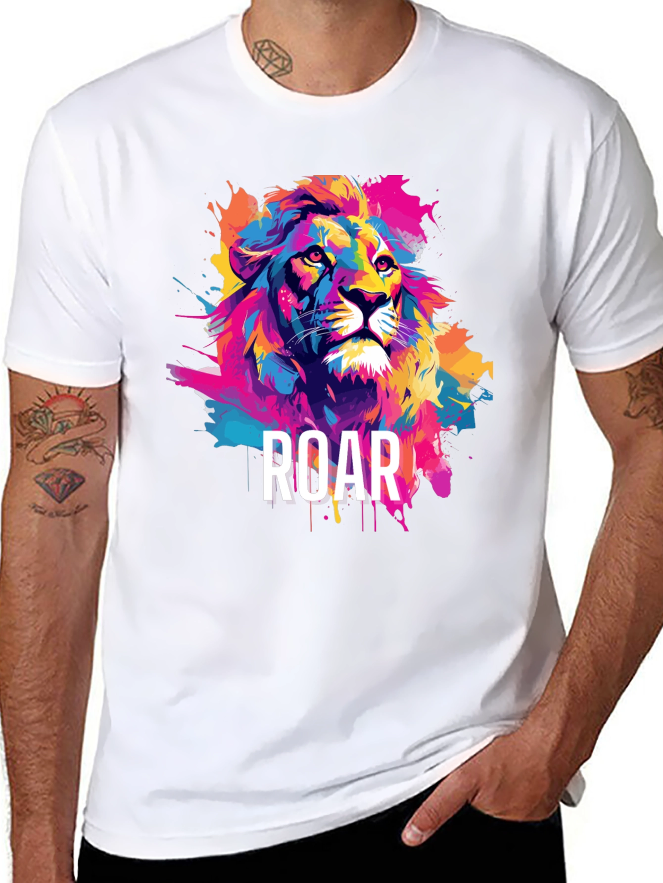 Black Colorful Lion Graphic Tee - ROAR view 8