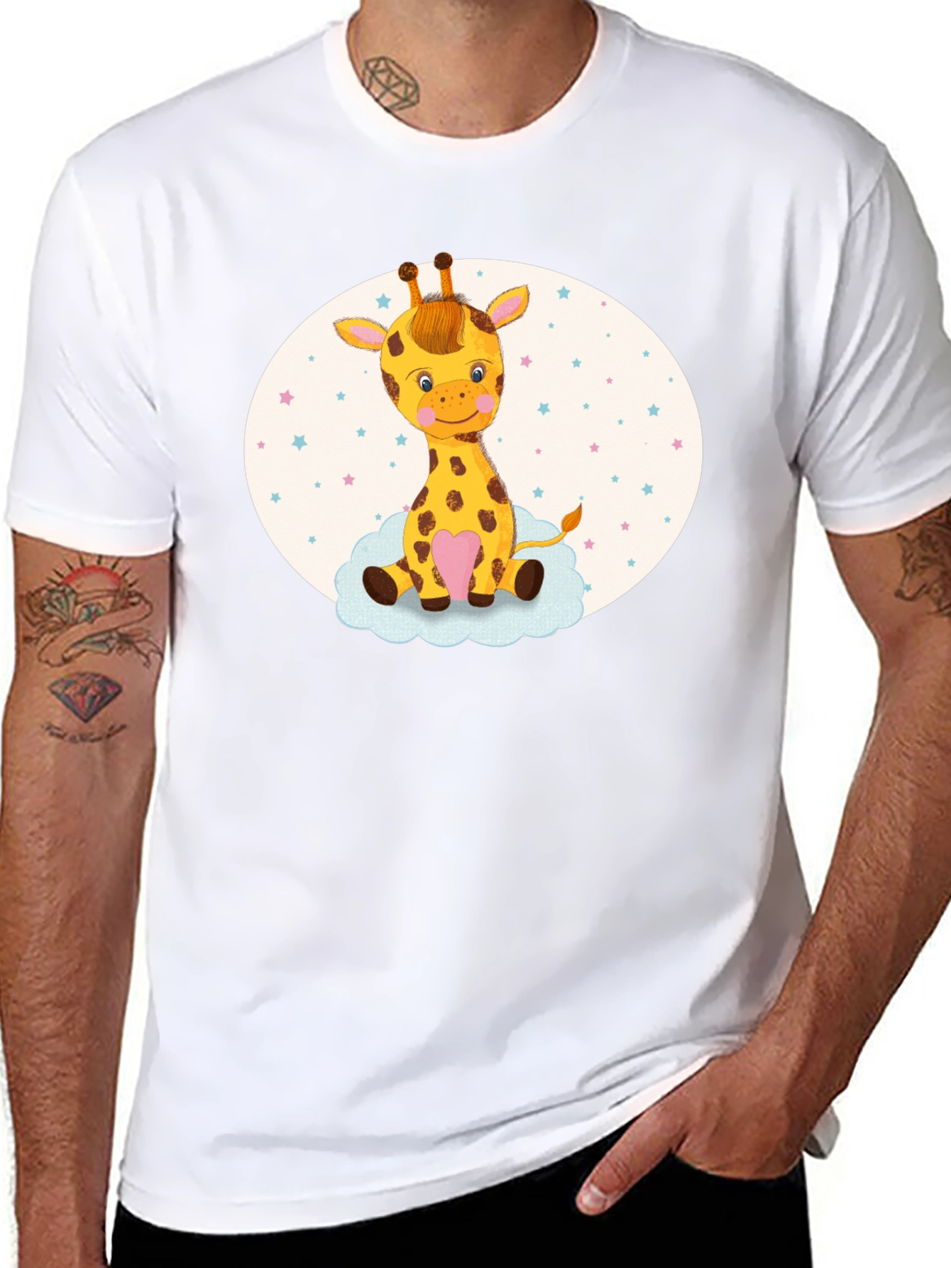 Black Cute Giraffe Tee - Cartoon Animal Graphic view 8