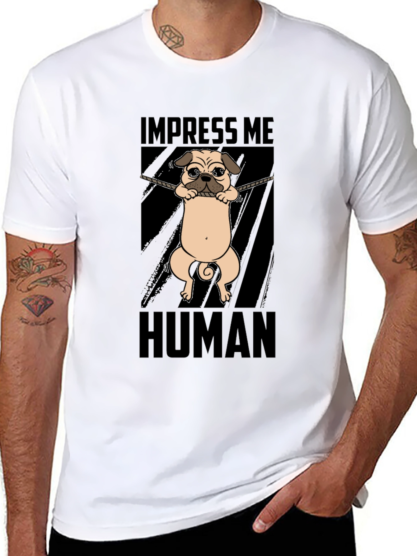 Black Impress Me Human Pug Graphic T-Shirt view 8