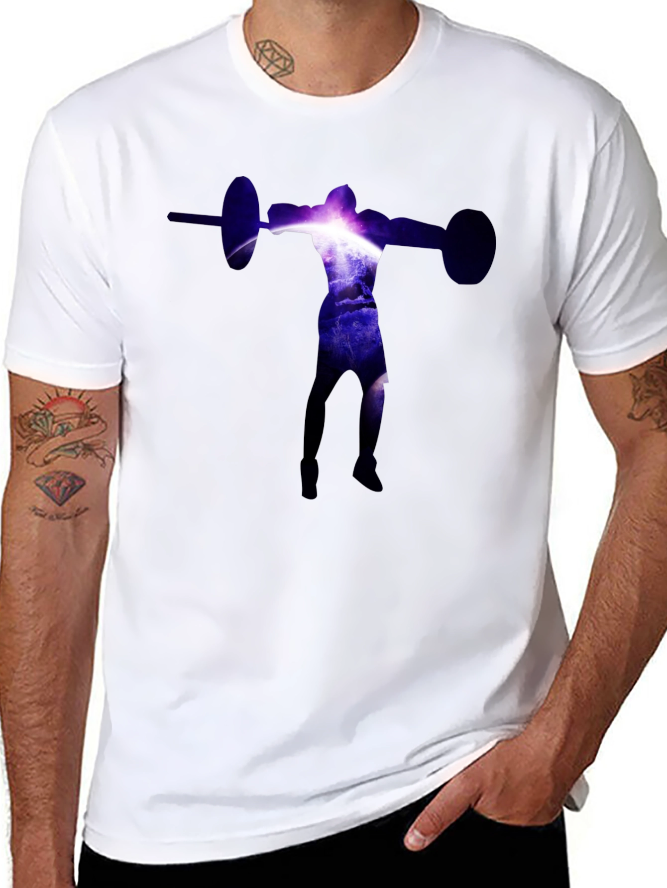 Black Galaxy Weightlifter Graphic Tee - Black Cotton Shirt view 8