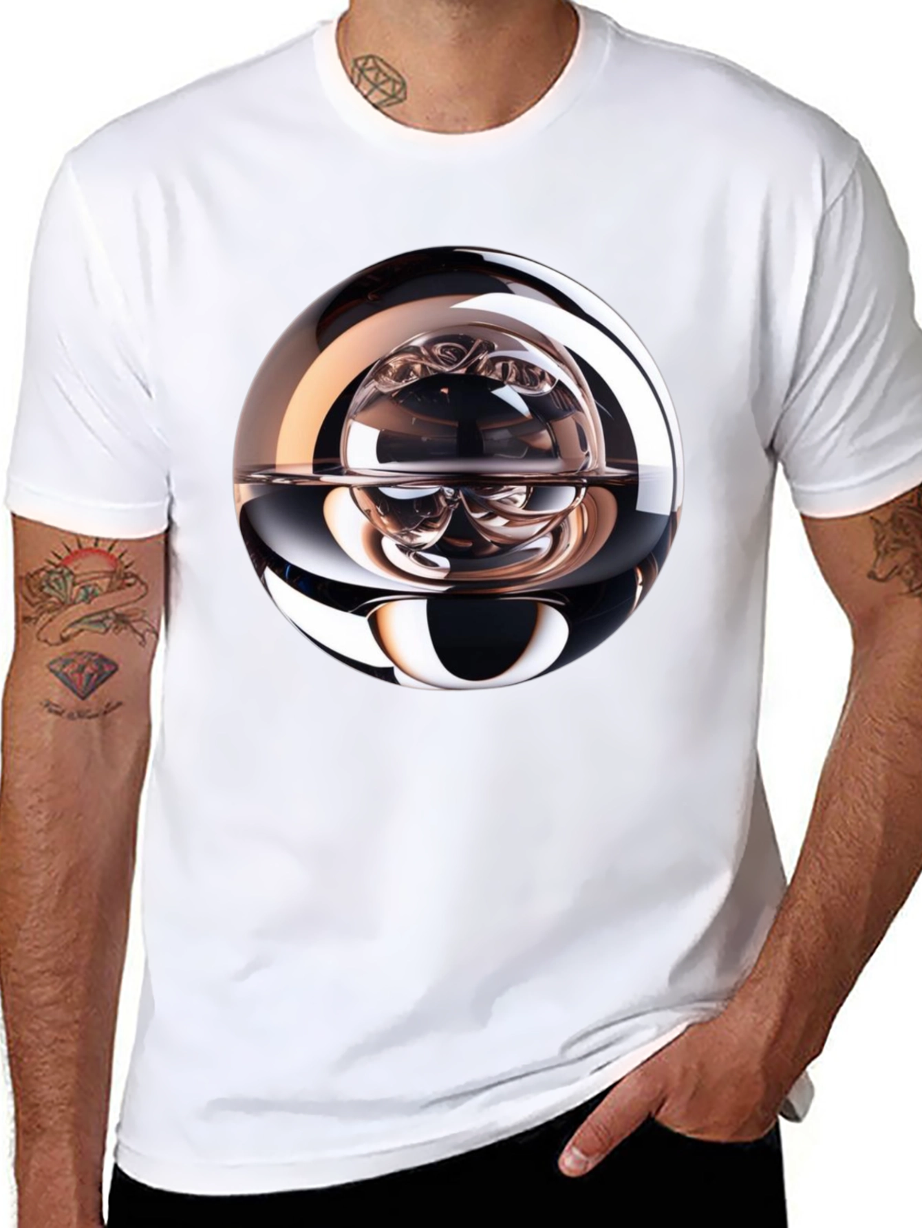 Black Abstract Sphere Graphic Tee - Modern Black T-Shirt view 8