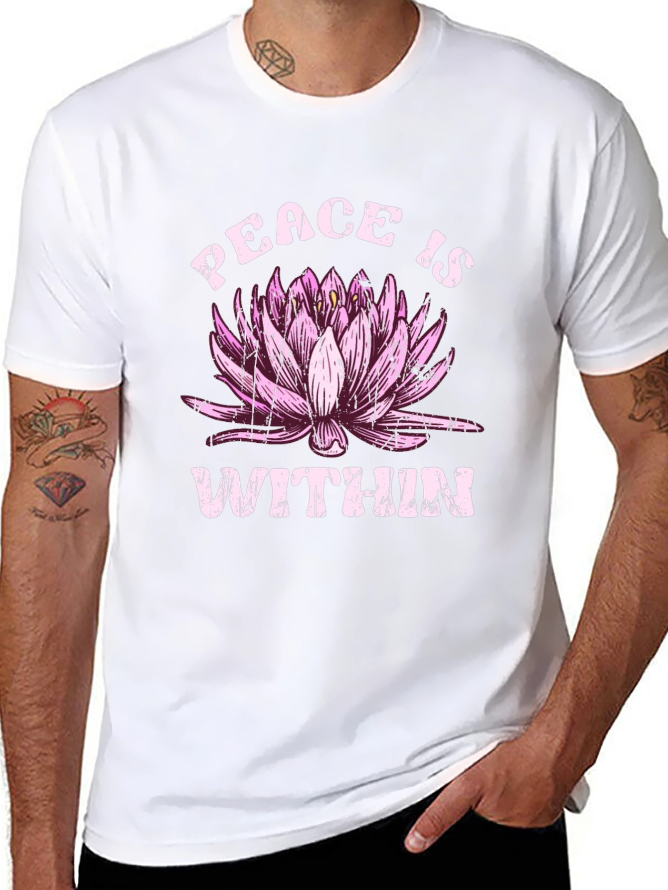 Black Peace Within Lotus Graphic Black T-Shirt view 8