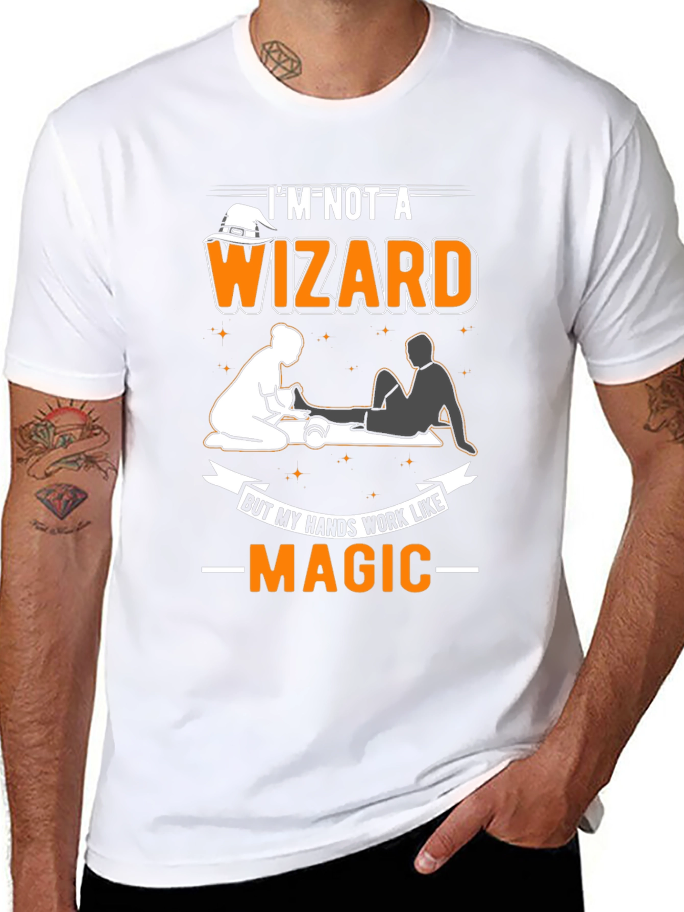 Black I'm Not A Wizard Massage Therapist T-Shirt view 8