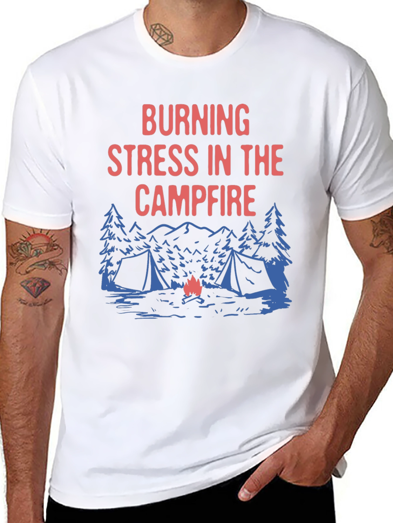 Black Burning Stress Campfire Graphic Tee view 8