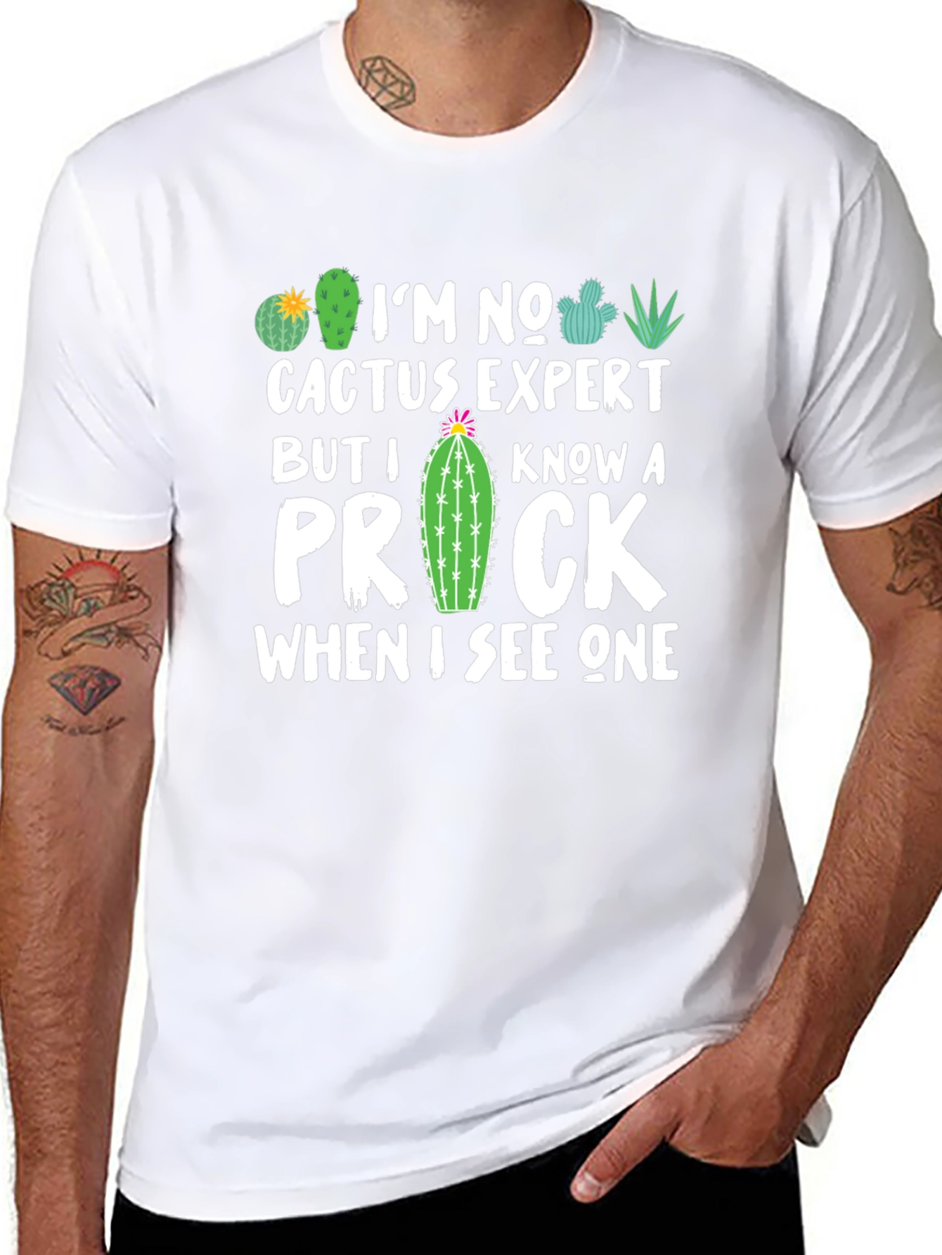 Black Funny Cactus Expert Graphic T-Shirt view 8