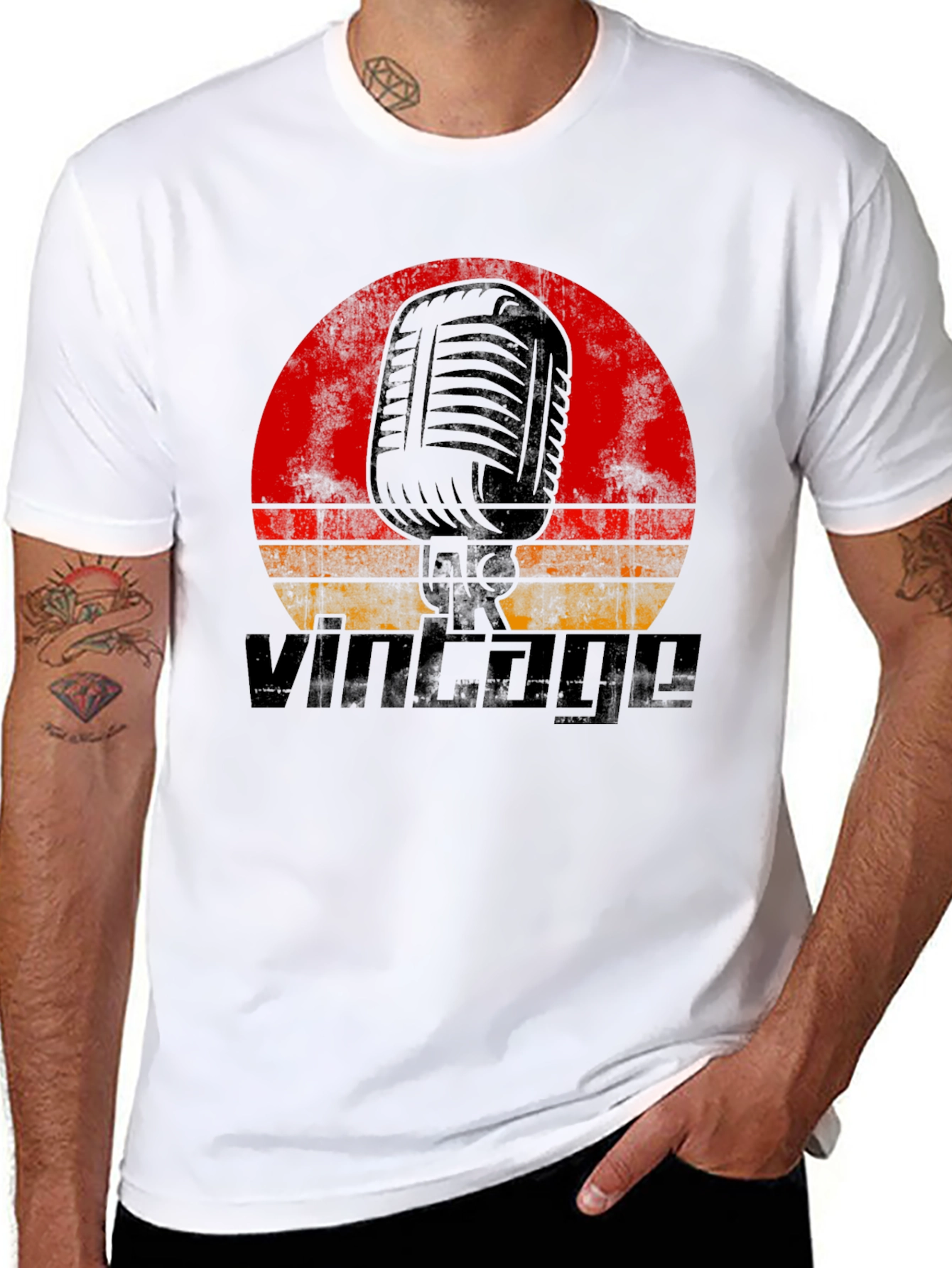 Black Vintage Microphone Graphic T-Shirt - Retro Music Tee view 8