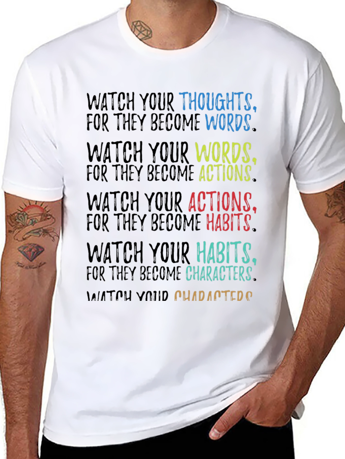 Black Inspirational Quote T-Shirt - Watch Your Thoughts view 8