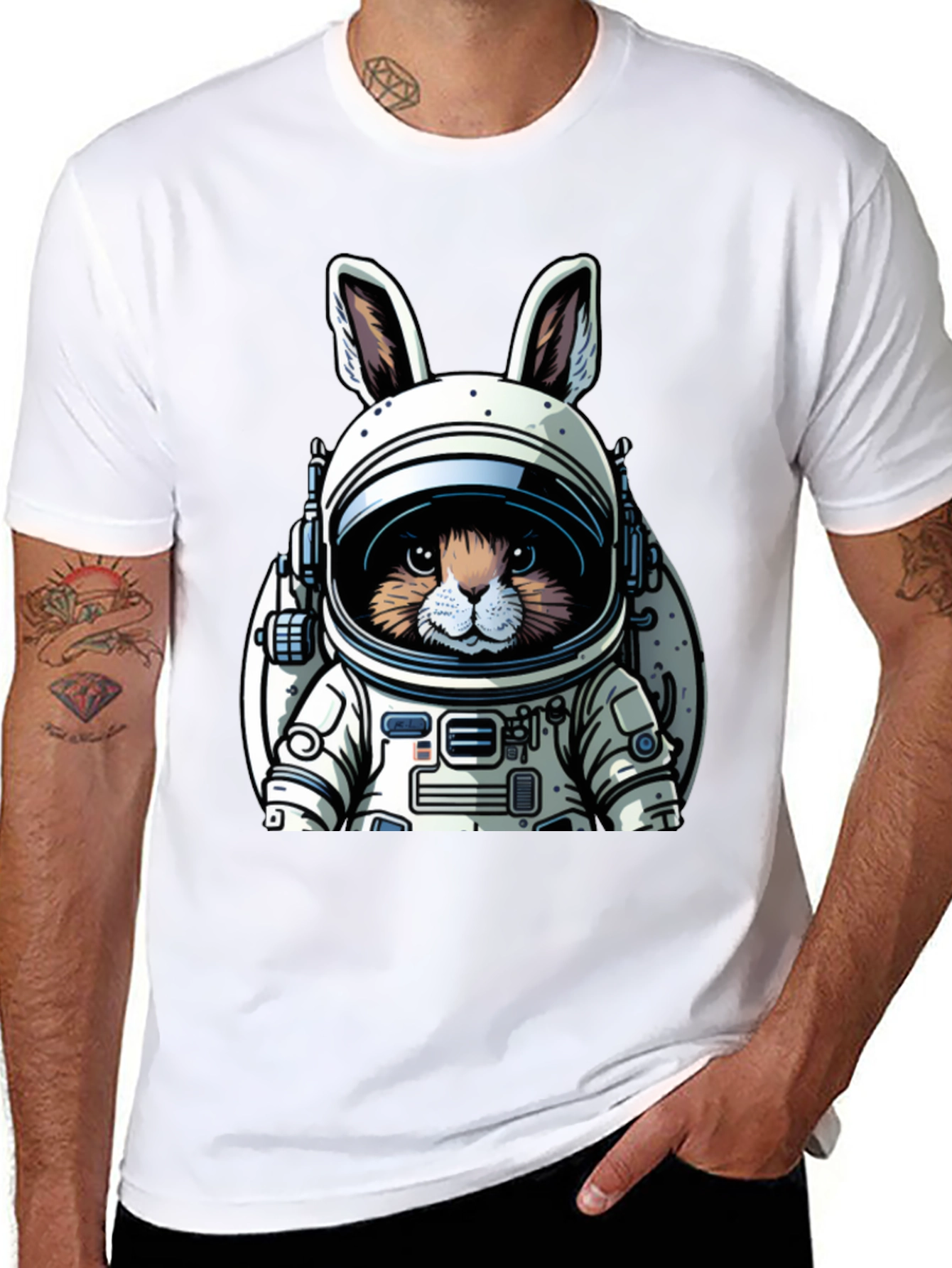 Black Astronaut Bunny Black T-Shirt view 8