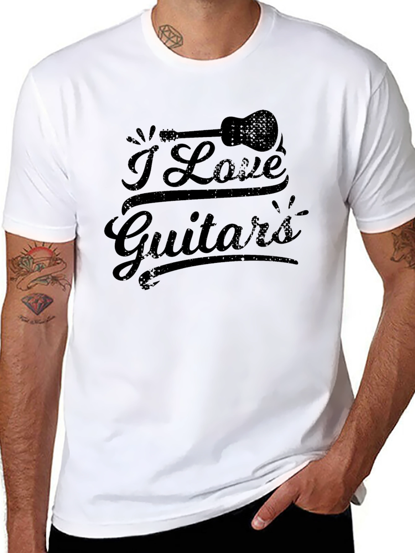 Black I Love Guitars Black Graphic Tee - Music Lover T-Shirt view 8