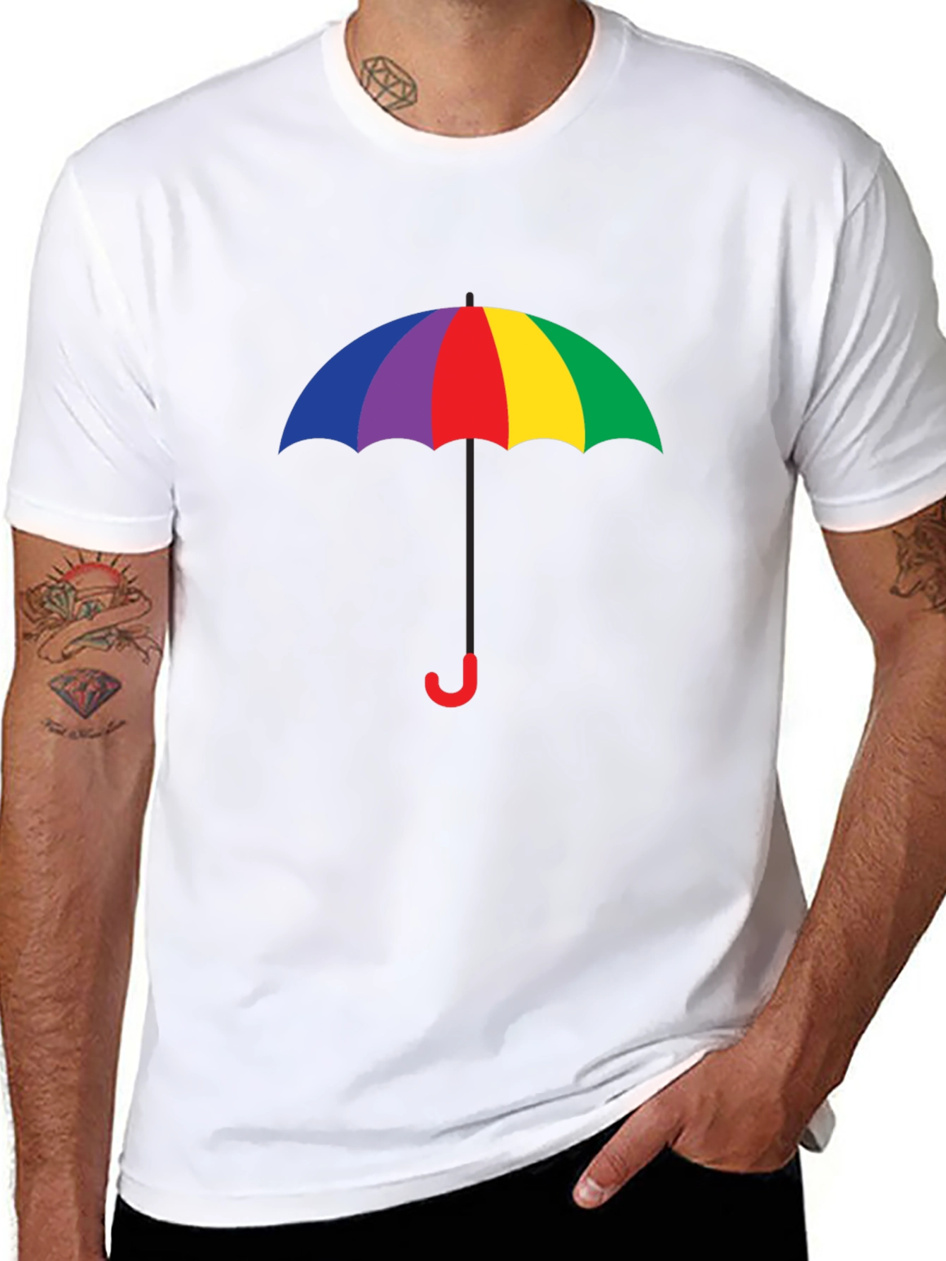 Black Rainbow Umbrella Graphic Tee - Black Cotton Blend view 8