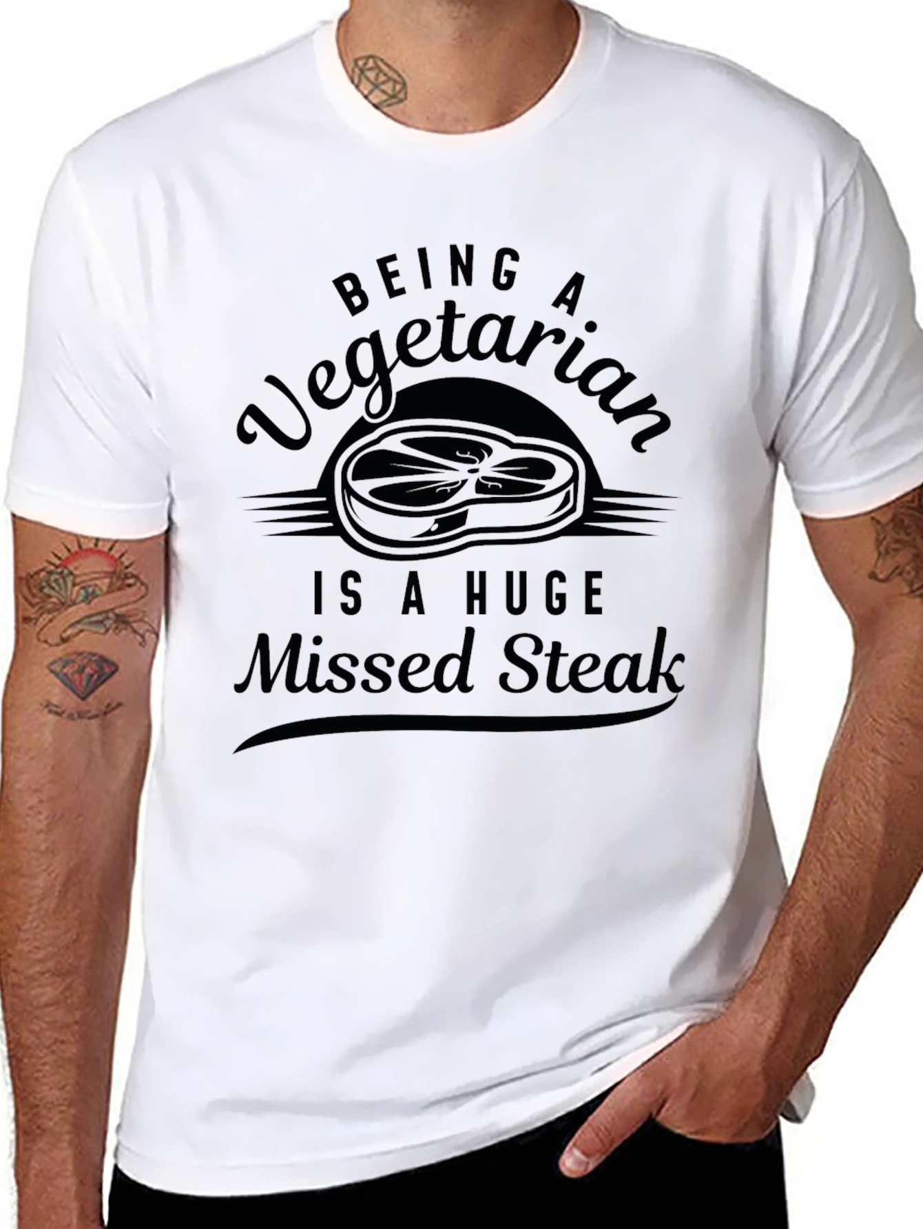 Black Funny Vegetarian Missed Steak Graphic T-Shirt view 8