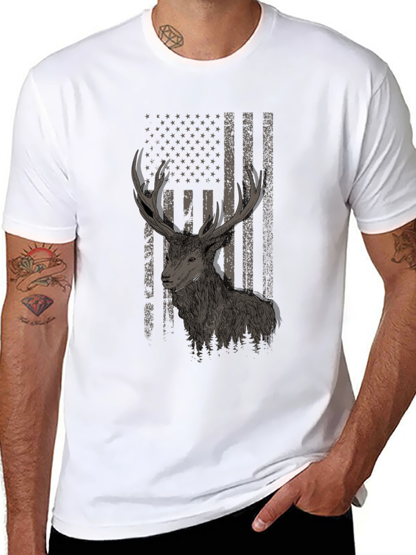 Black Deer Flag Graphic Tee - Black Cotton Blend view 8