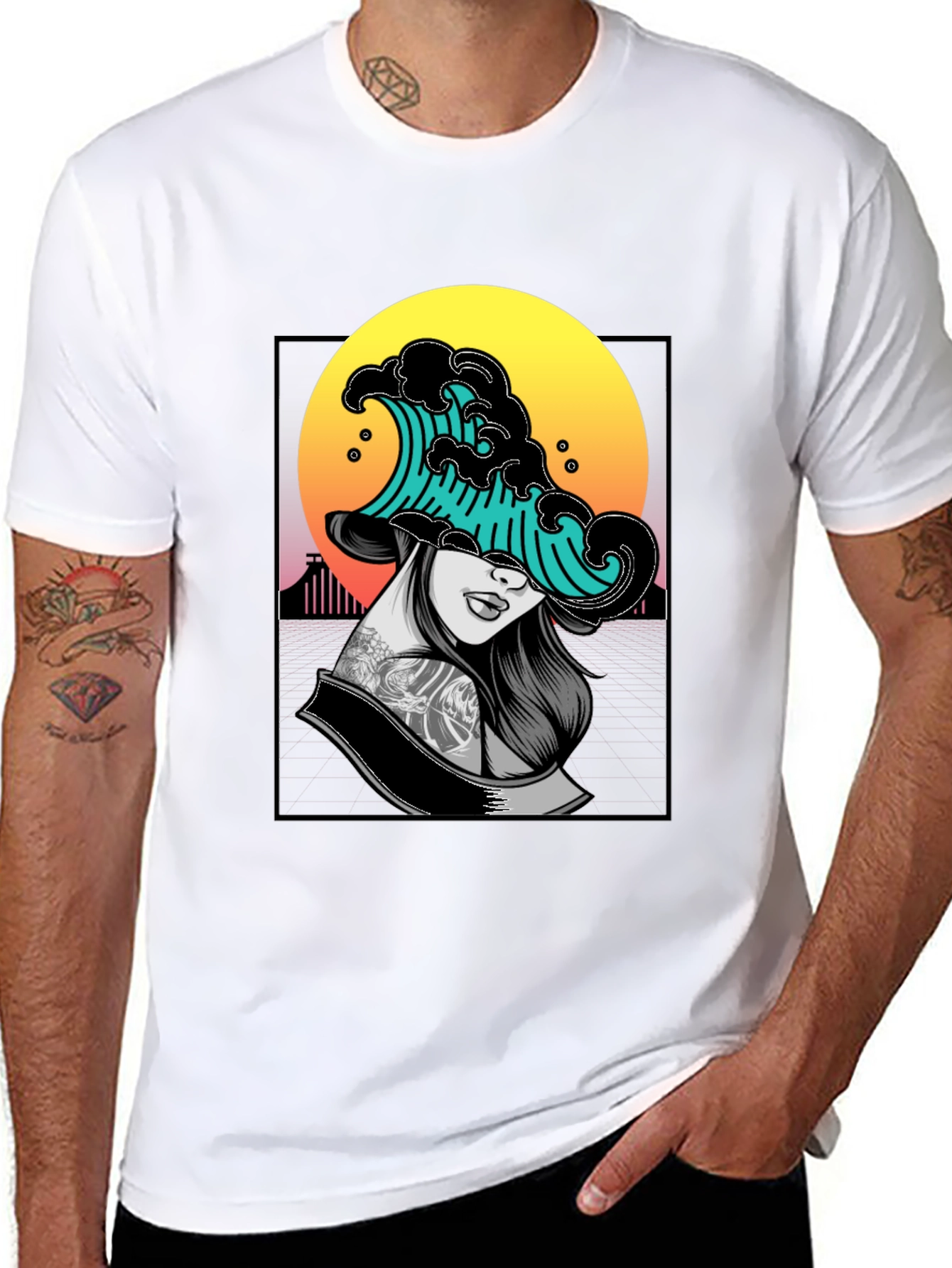 Black Wave Woman Graphic Tee - Unique Black T-Shirt view 8