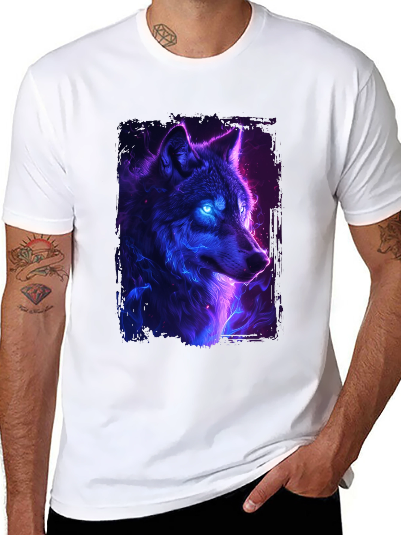 Black Neon Wolf Graphic Tee - Black T-Shirt view 8