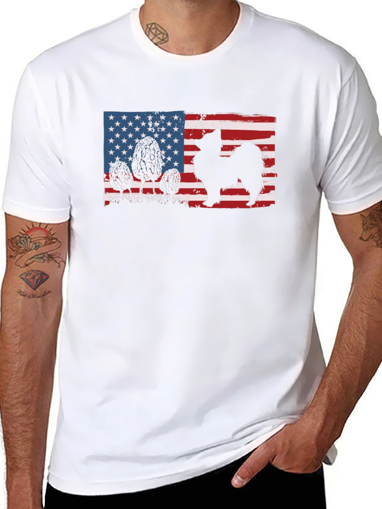 Black American Flag Dog Silhouette T-Shirt view 8