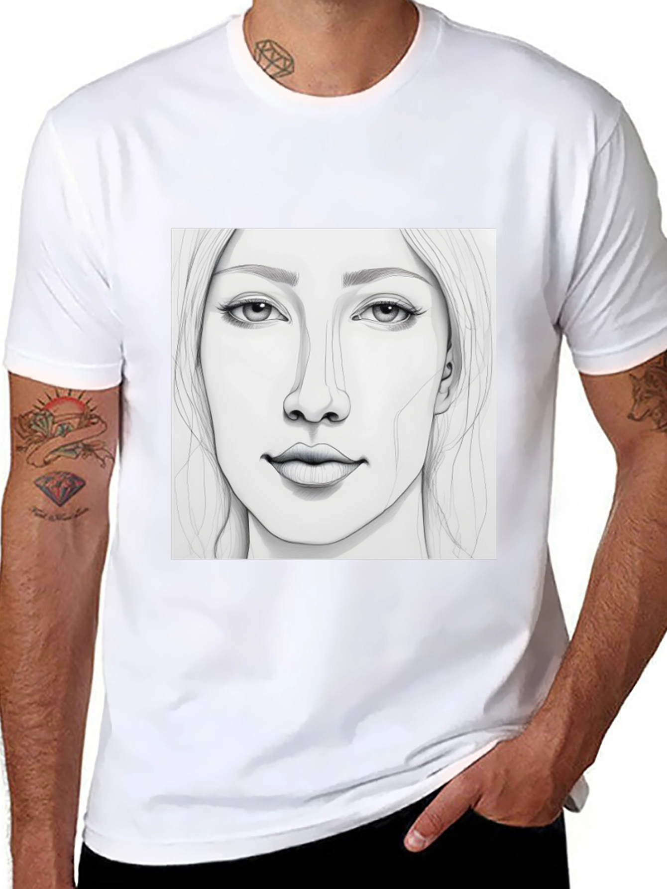 Black Sketch Portrait Black T-Shirt view 8